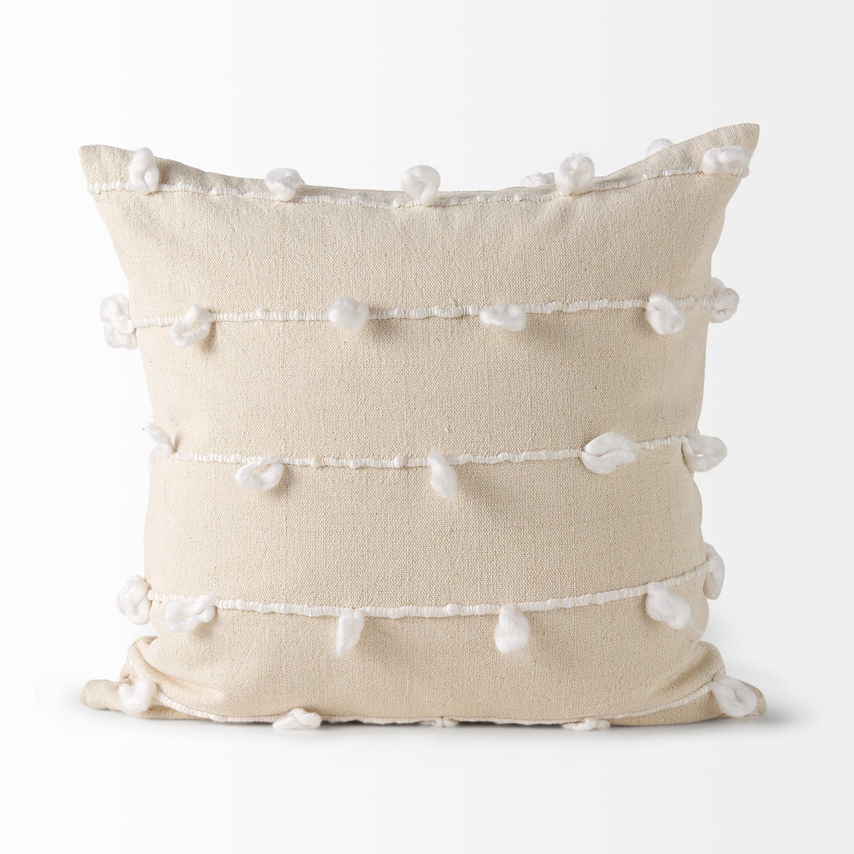 Erica 20x20 Cream With White Detail Pillow Cover w/Down Filler, Set of 2