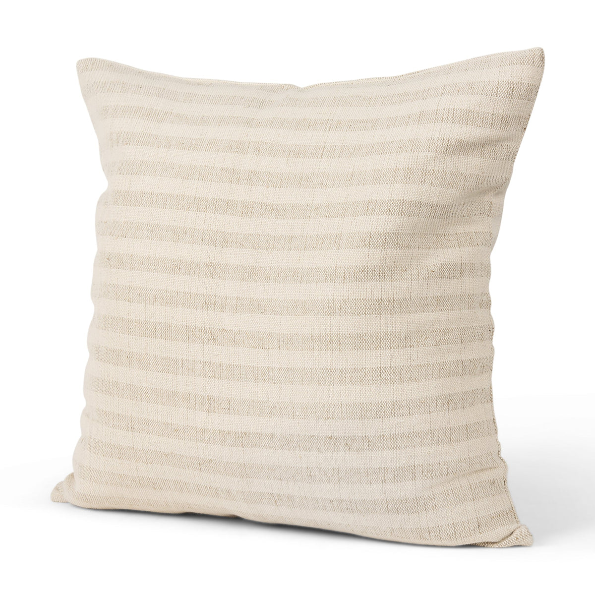 Jace 22x22 Cream/Beige Stripe Linen-Cotton Square Pillow Cover w/Down Filler, Set of 2