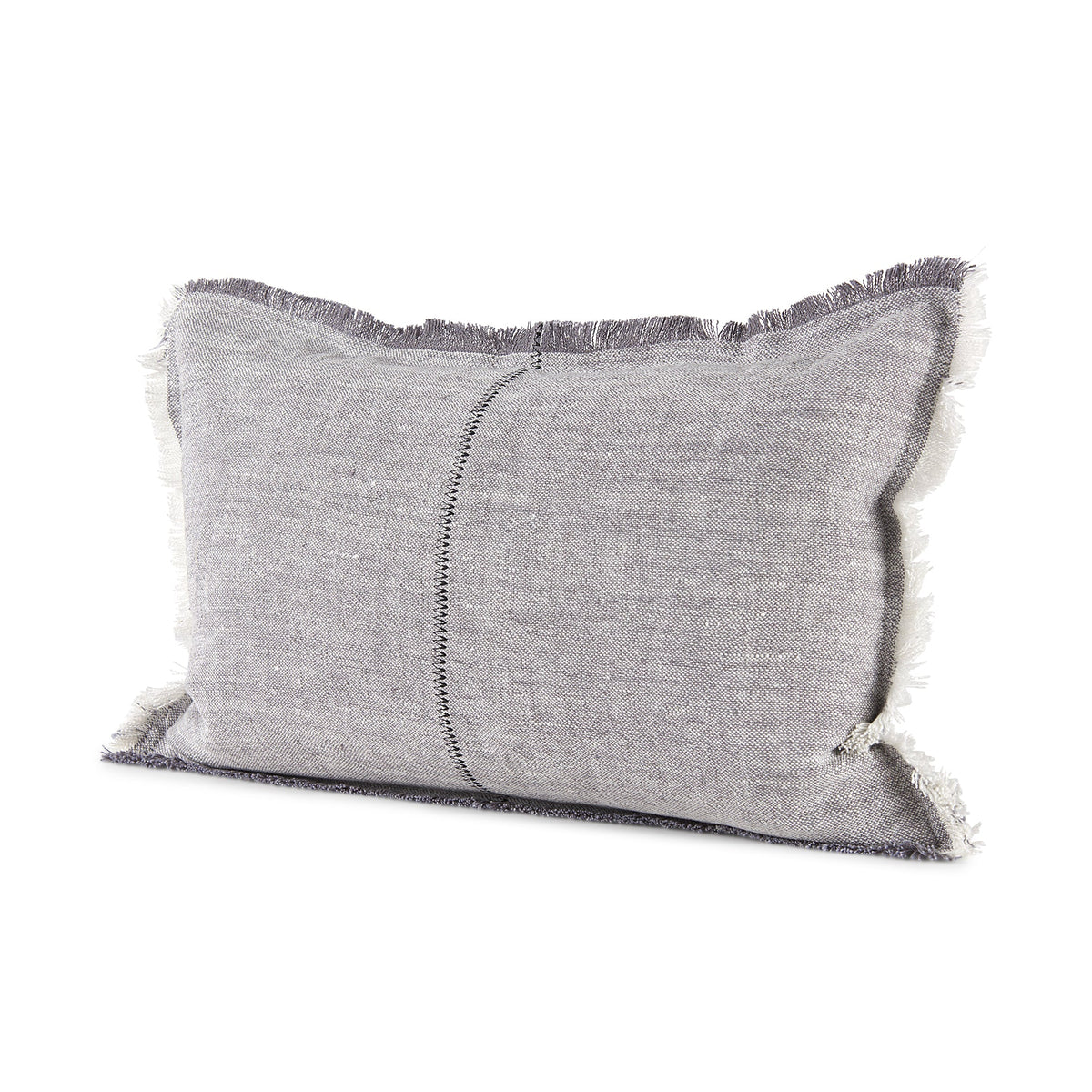 Thais 13x21 Gray Fabric Fringed Pillow Cover w/Non-Allegen Filler, Set of 2
