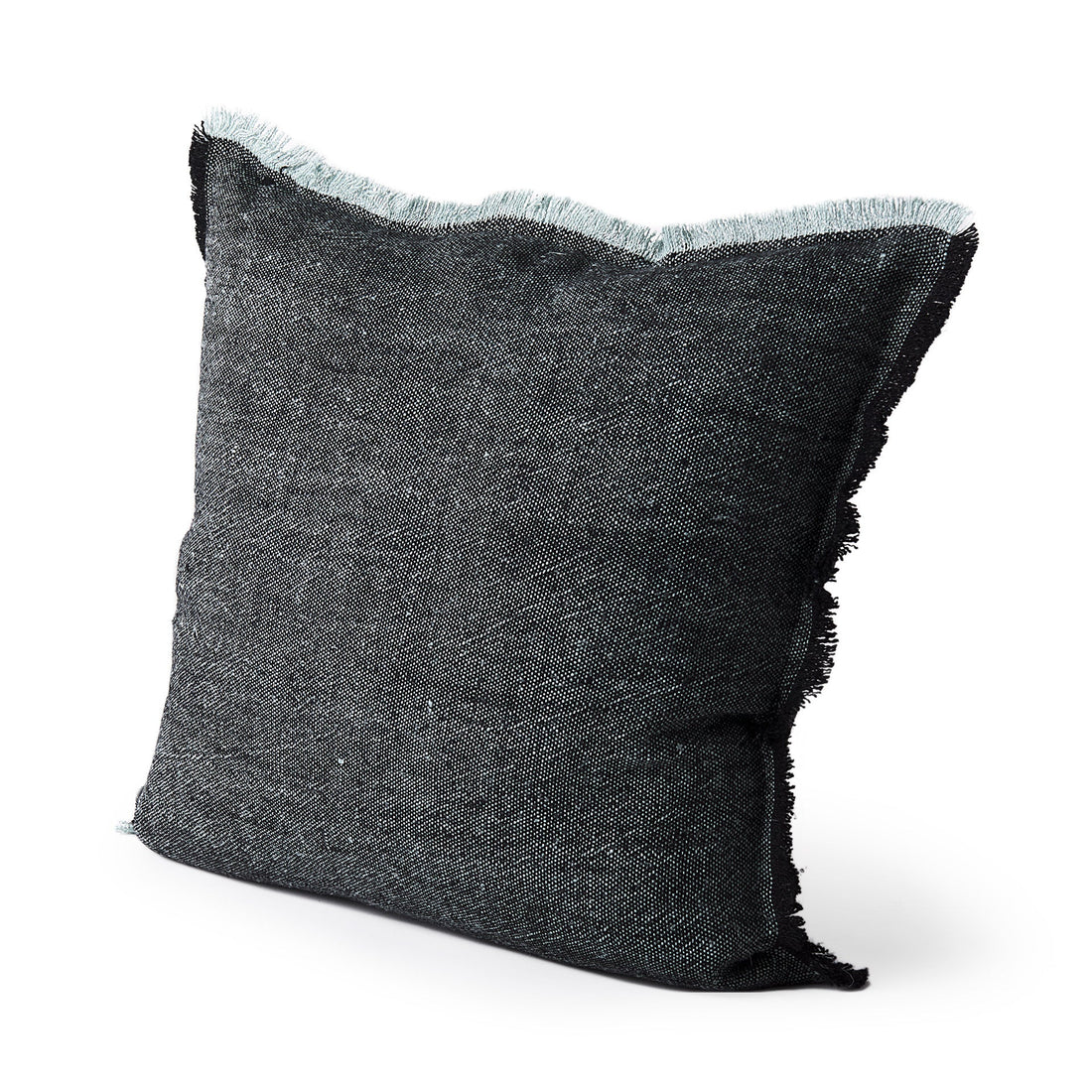 Malia 20x20 Black and Teal Fabric Fringed Pillow Cover w/Non-Allergen Filler, Set of 2
