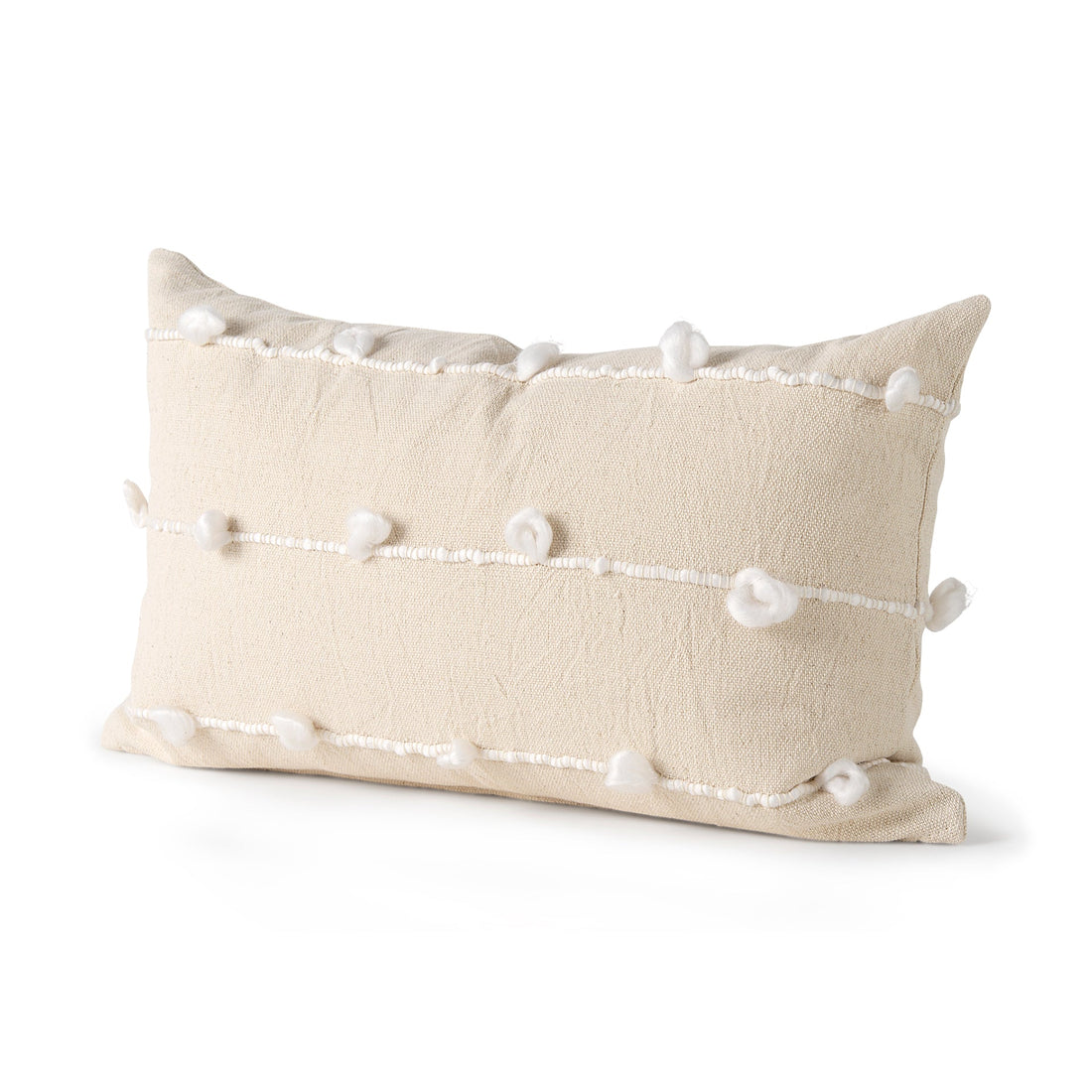 Erica 13x21 Cream With White Detail Pillow Cover w/Non-Allergen Filler, Set of 2