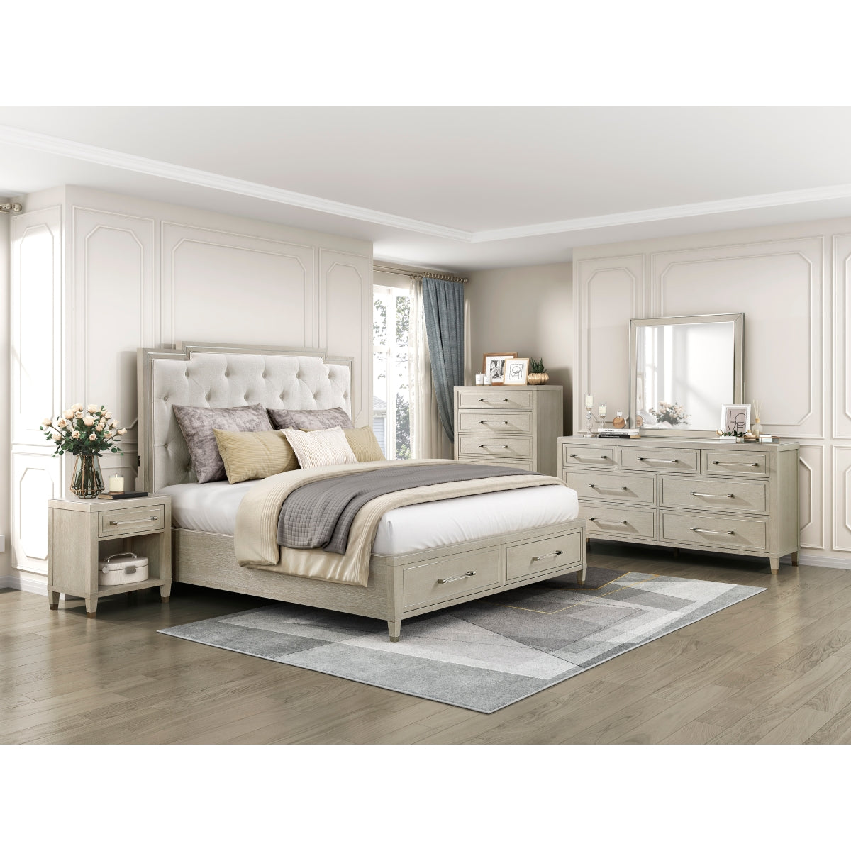 Genoa Light Oak King Upholstered Storage Platform Bed from Homelegance - Luna Furniture