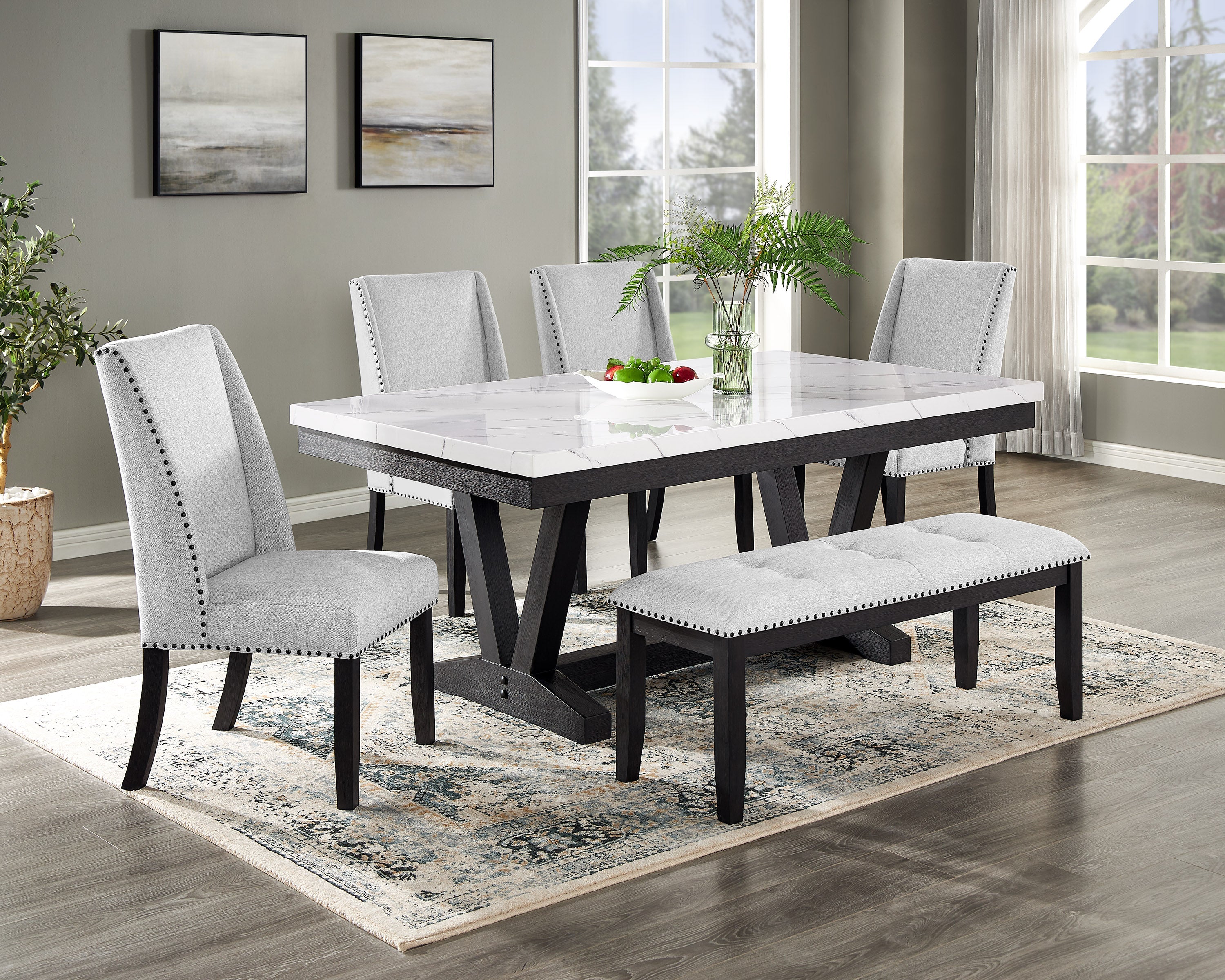 Vance Light Gray Faux Marble Dining Set from Crown Mark - Luna Furniture