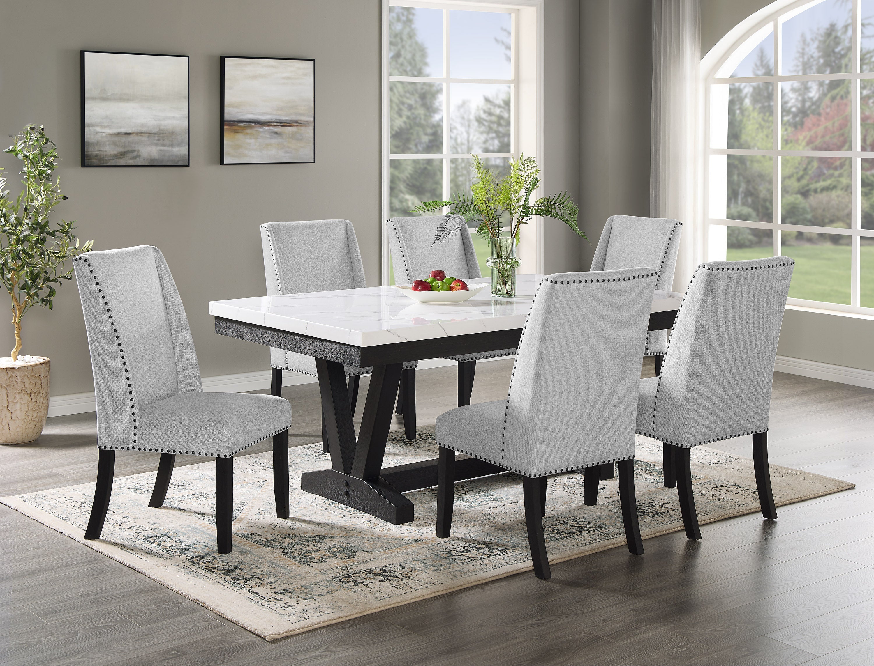Vance Light Gray Faux Marble Dining Set from Crown Mark - Luna Furniture
