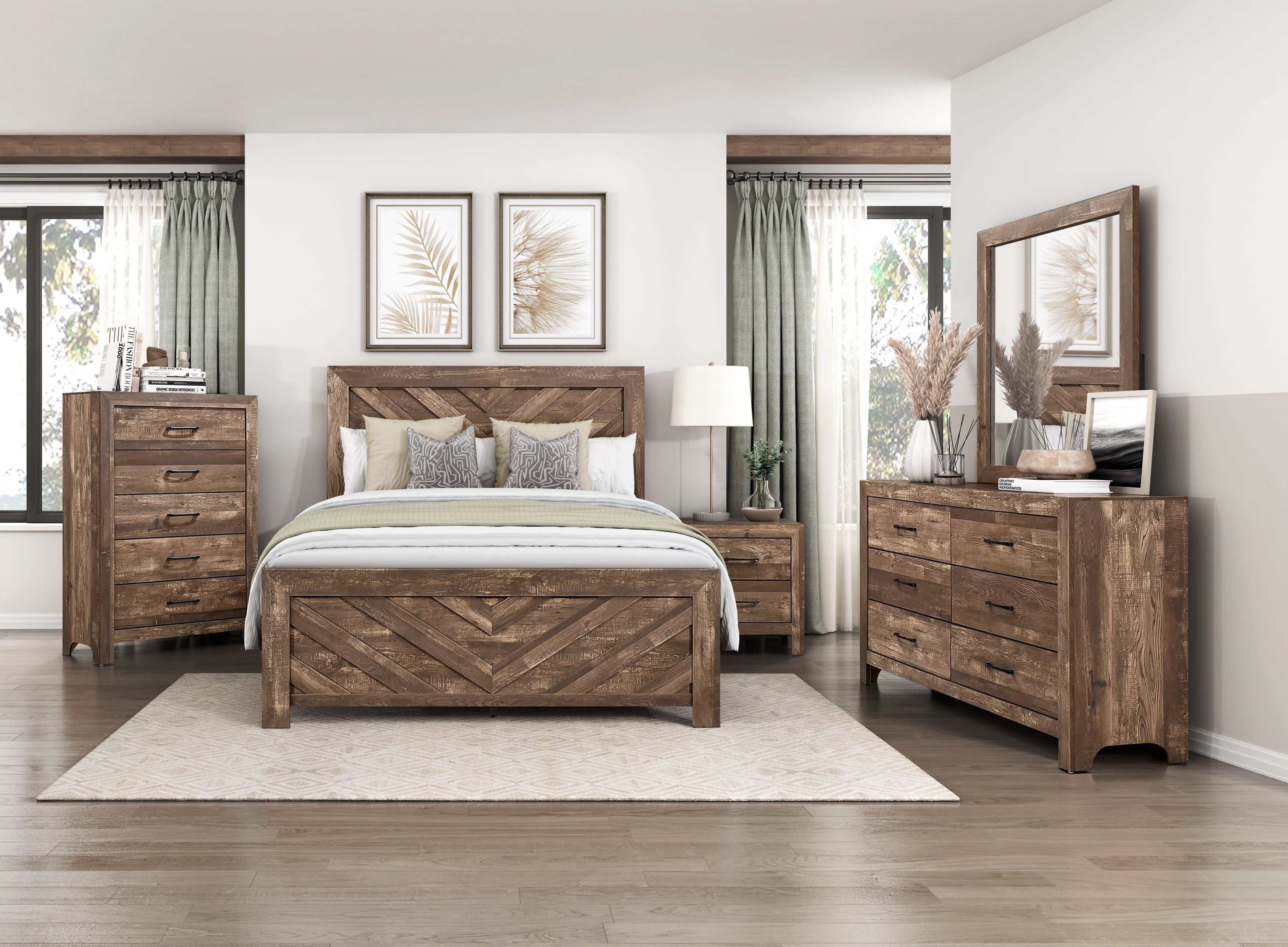 Corbin Brown V-Pattern Full Panel Bed from Homelegance - Luna Furniture
