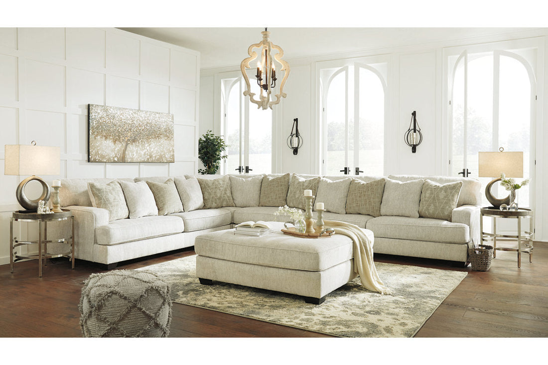 Rawcliffe Parchment 4-Piece Sectional with Ottoman - Ashley - Luna Furniture