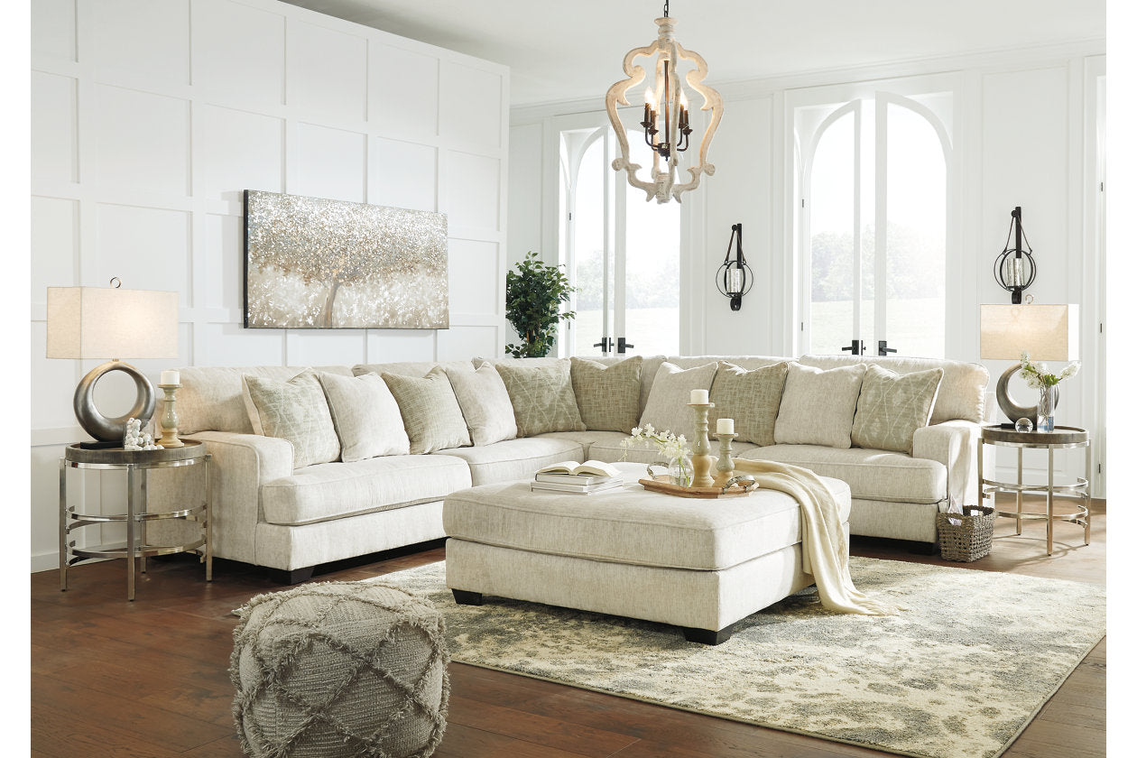 Rawcliffe Parchment 3-Piece Sectional with Ottoman - Ashley - Luna Furniture