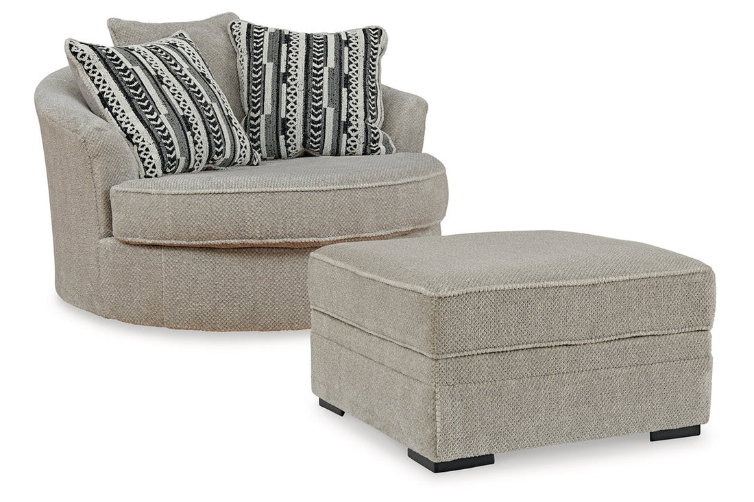 Calnita Sisal Oversized Swivel Chair and Ottoman - Ashley - Luna Furniture