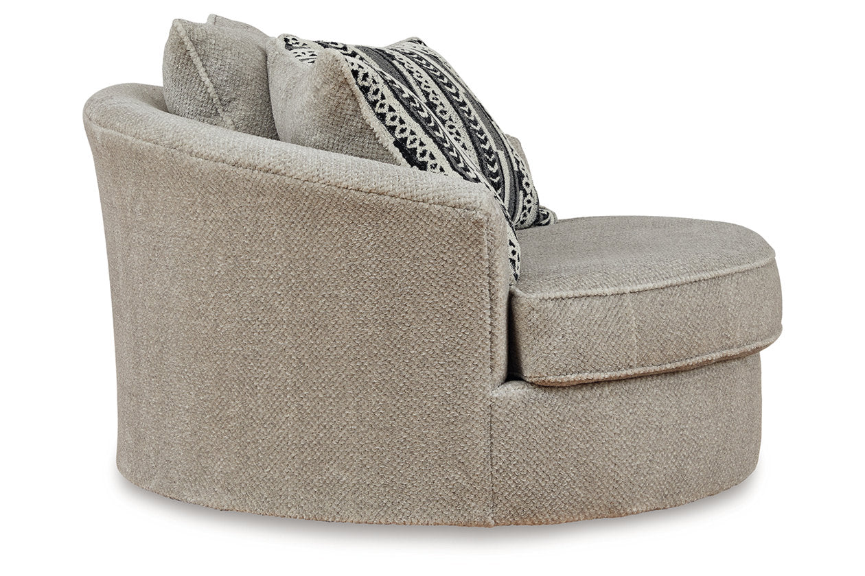 Calnita Sisal Oversized Swivel Chair and Ottoman - Ashley - Luna Furniture