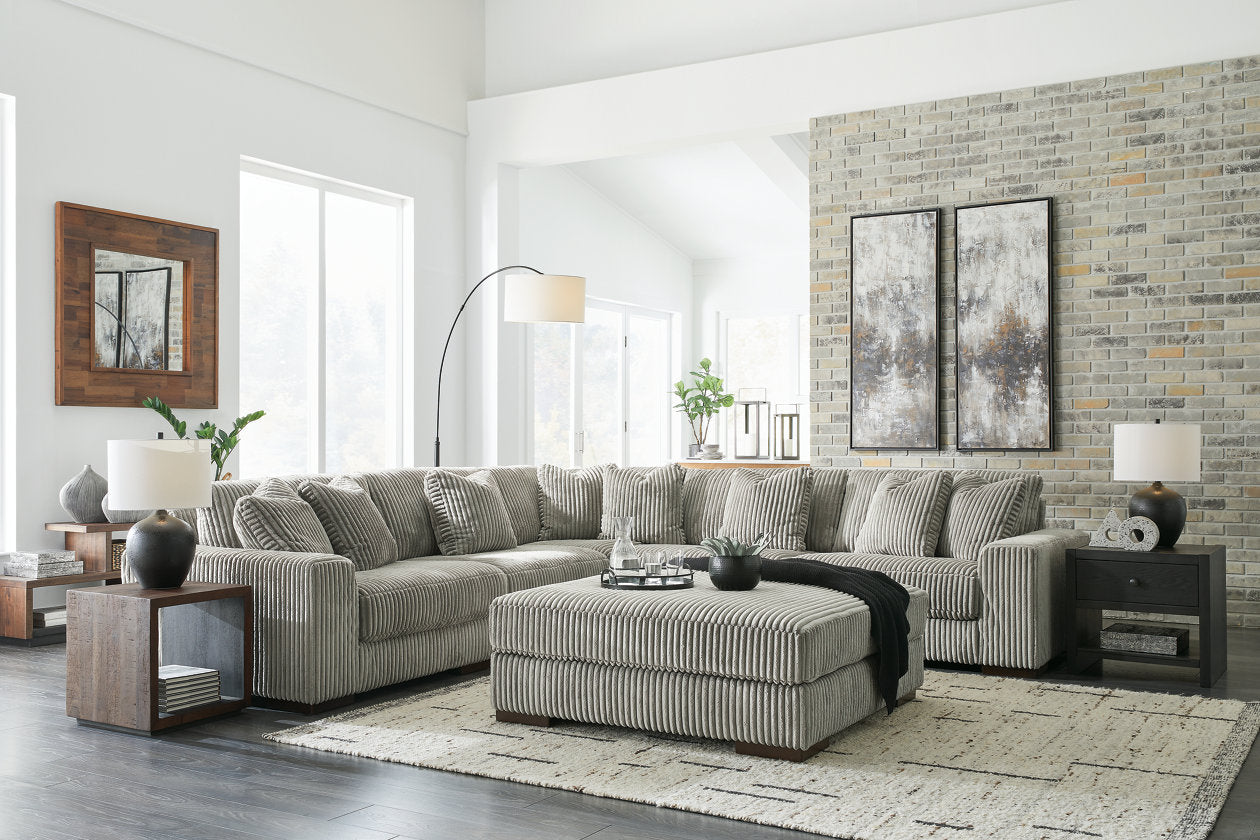 Lindyn Fog 5-Piece Sectional and Ottoman - Ashley - Luna Furniture