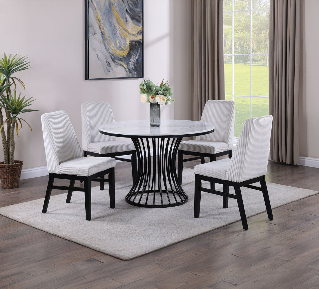 Hadley Black/White Faux Marble Top Round Dining Set from Crown Mark - Luna Furniture