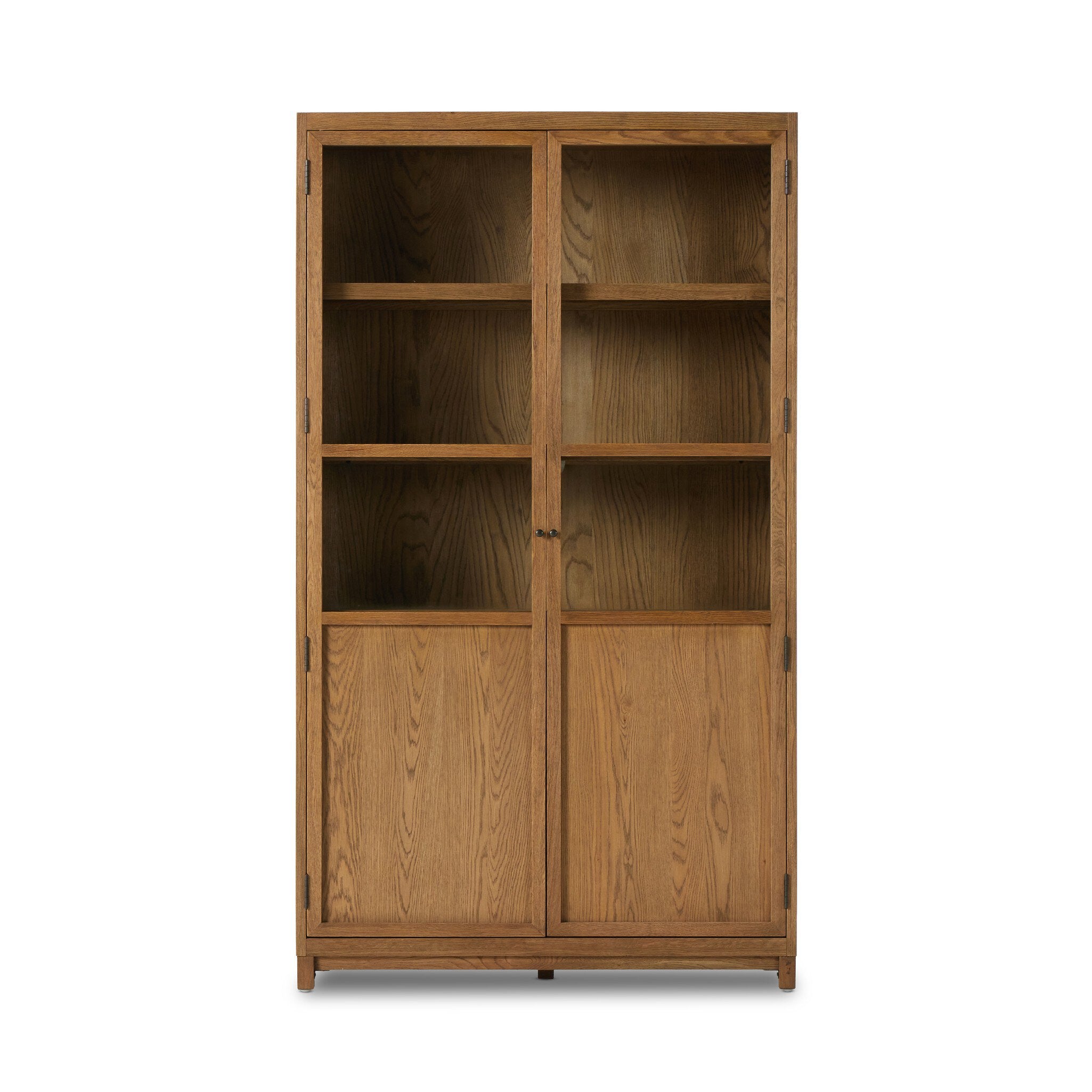 Millie Panel and Glass Door Cabinet in Drifted Oak Solid