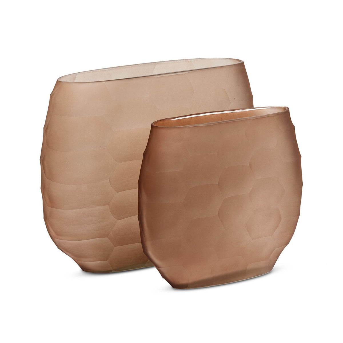 Textured Glass Oval Vases in Smoked Textured Glass