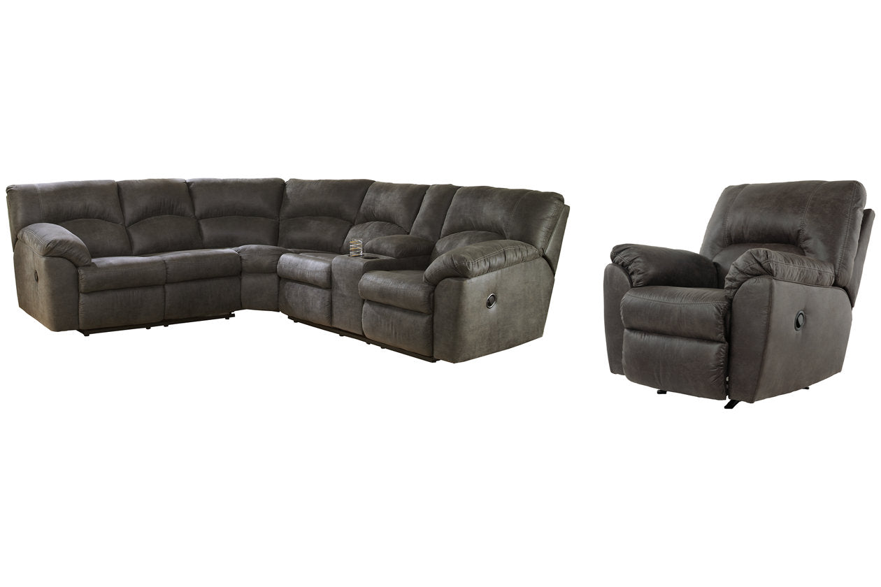 Tambo Pewter 2-Piece Sectional with Recliner - Ashley - Luna Furniture