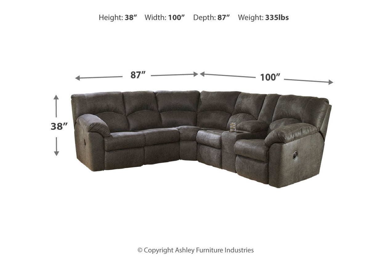 Tambo Pewter 2-Piece Sectional with Recliner - Ashley - Luna Furniture