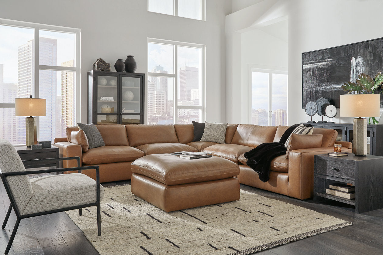 Emilia Caramel 5-Piece Sectional and Ottoman - Ashley - Luna Furniture