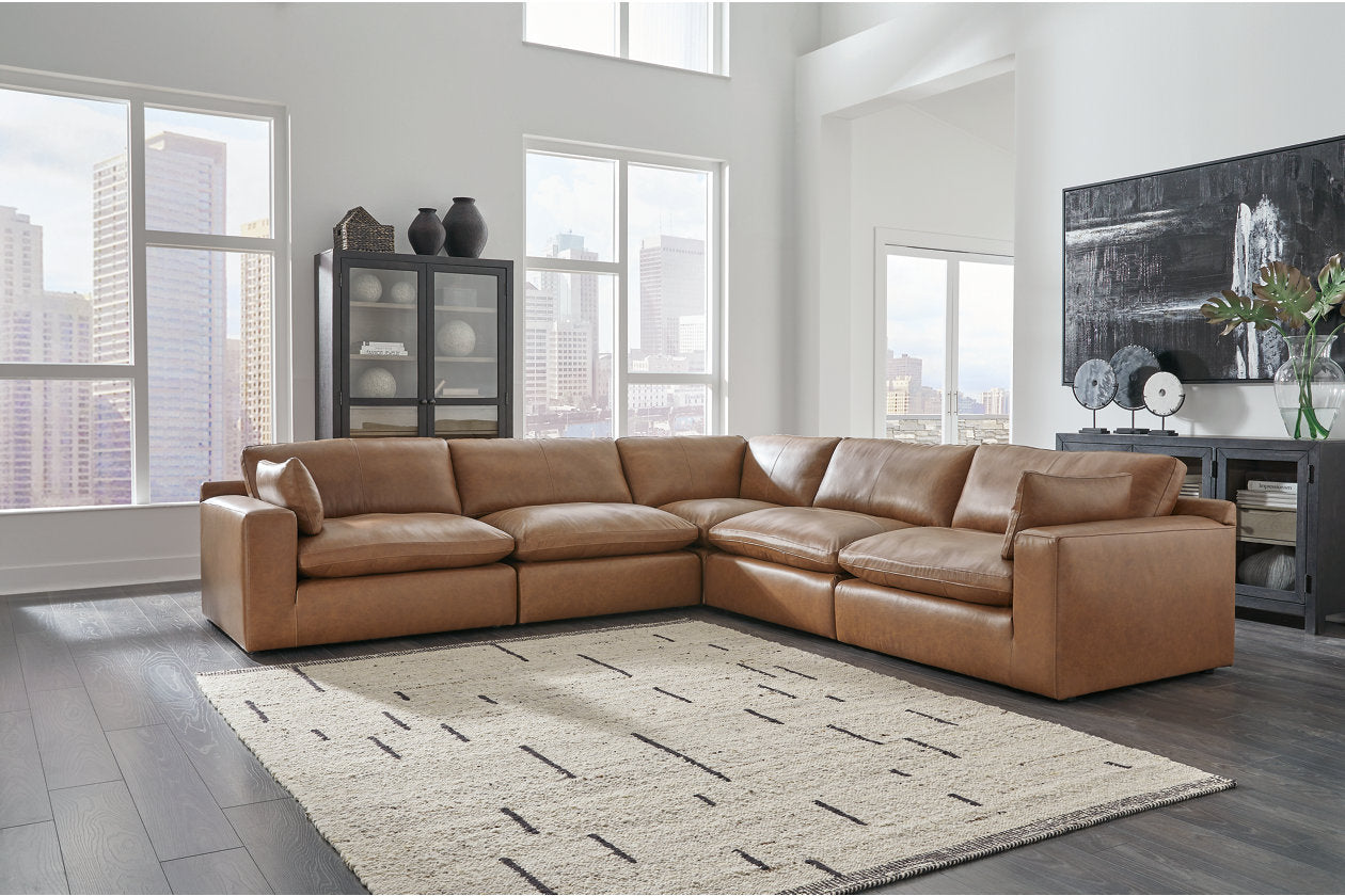 Emilia Caramel 5-Piece Sectional and Ottoman - Ashley - Luna Furniture
