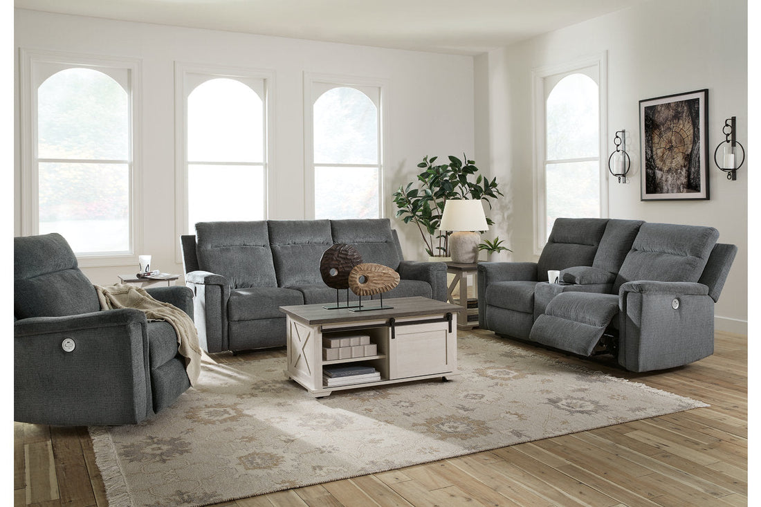 Barnsana Gravel Power Reclining Sofa, Loveseat and Recliner - Ashley - Luna Furniture