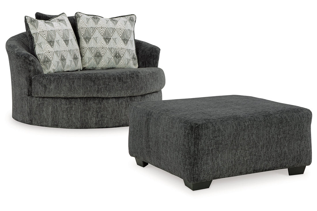 Biddeford Shadow Oversized Swivel Chair and Ottoman - Ashley - Luna Furniture