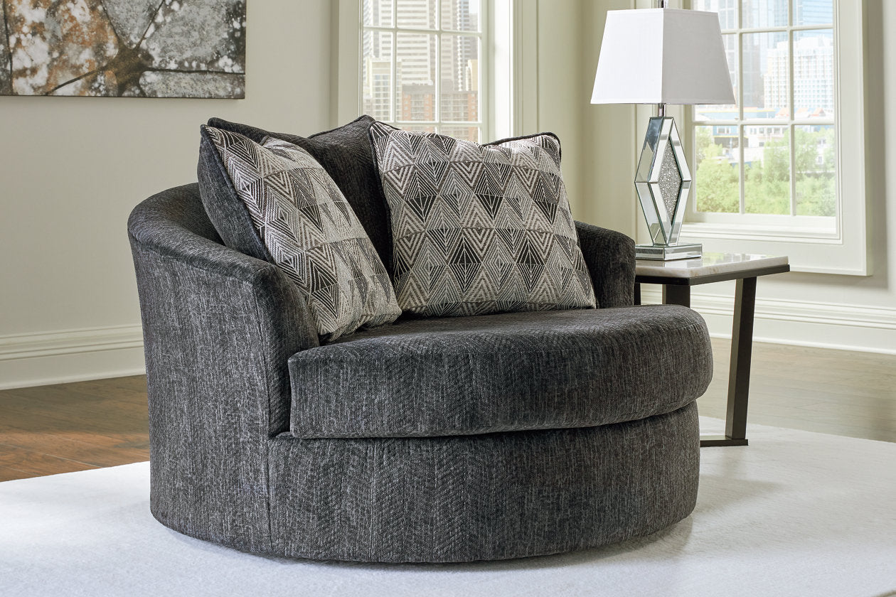 Biddeford Shadow Oversized Swivel Chair and Ottoman - Ashley - Luna Furniture