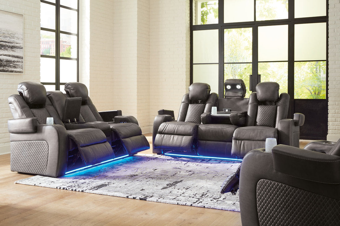 Fyne-Dyme Shadow Power Reclining Sofa, Loveseat and Recliner - Ashley - Luna Furniture