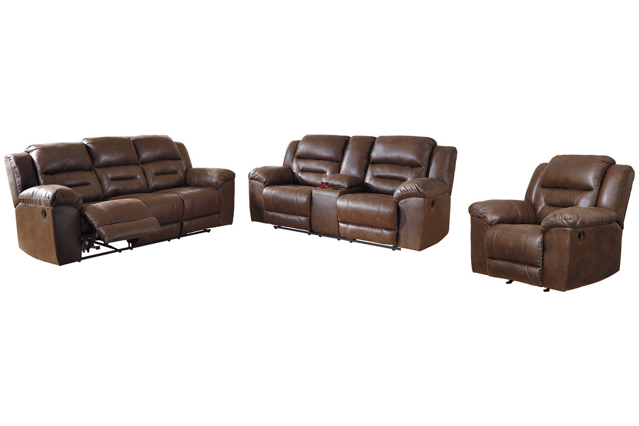 Stoneland Chocolate Reclining Sofa, Loveseat and Recliner - Ashley - Luna Furniture