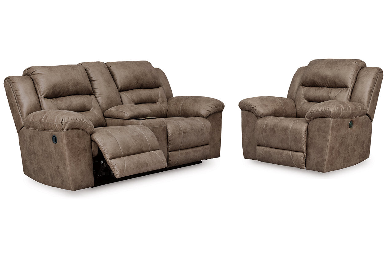 Stoneland Fossil Reclining Loveseat and Power Recliner - Ashley - Luna Furniture