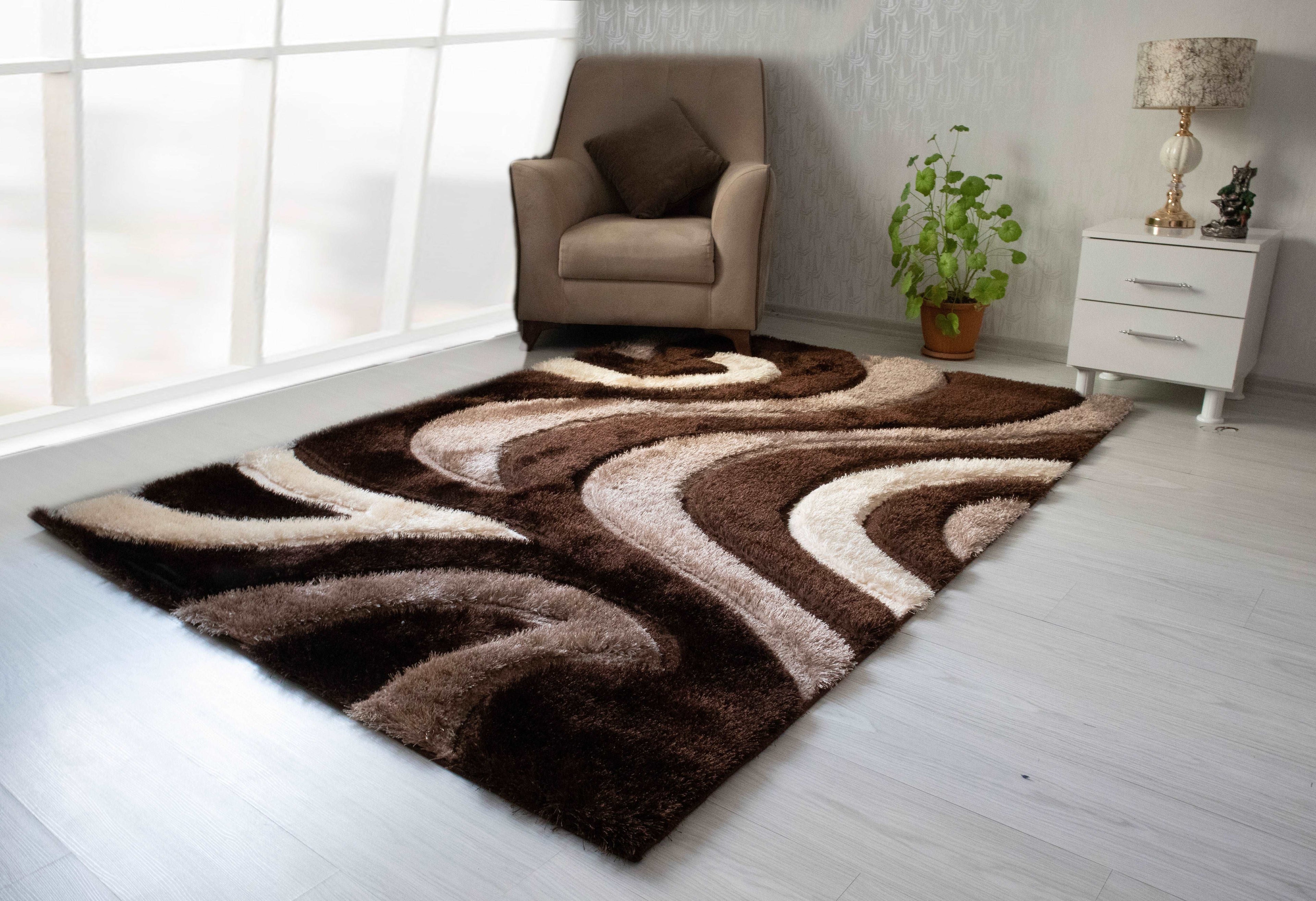 3D Shaggy BROWN Area Rug - 3D444 - 3D444-BRW-57 - Bien Home Furniture &amp; Electronics