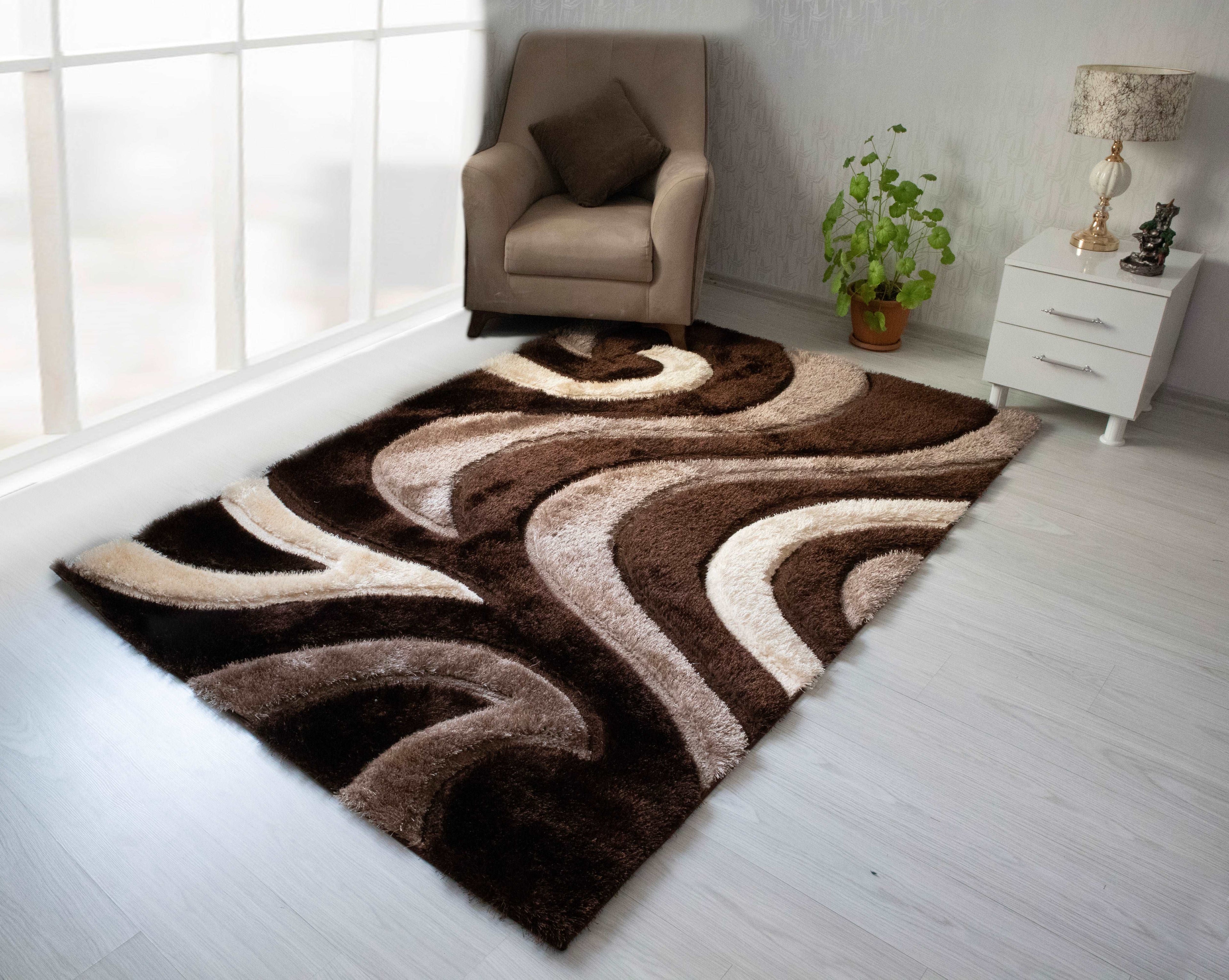 3D Shaggy BROWN Area Rug - 3D444 - 3D444-BRW-57 - Bien Home Furniture &amp; Electronics