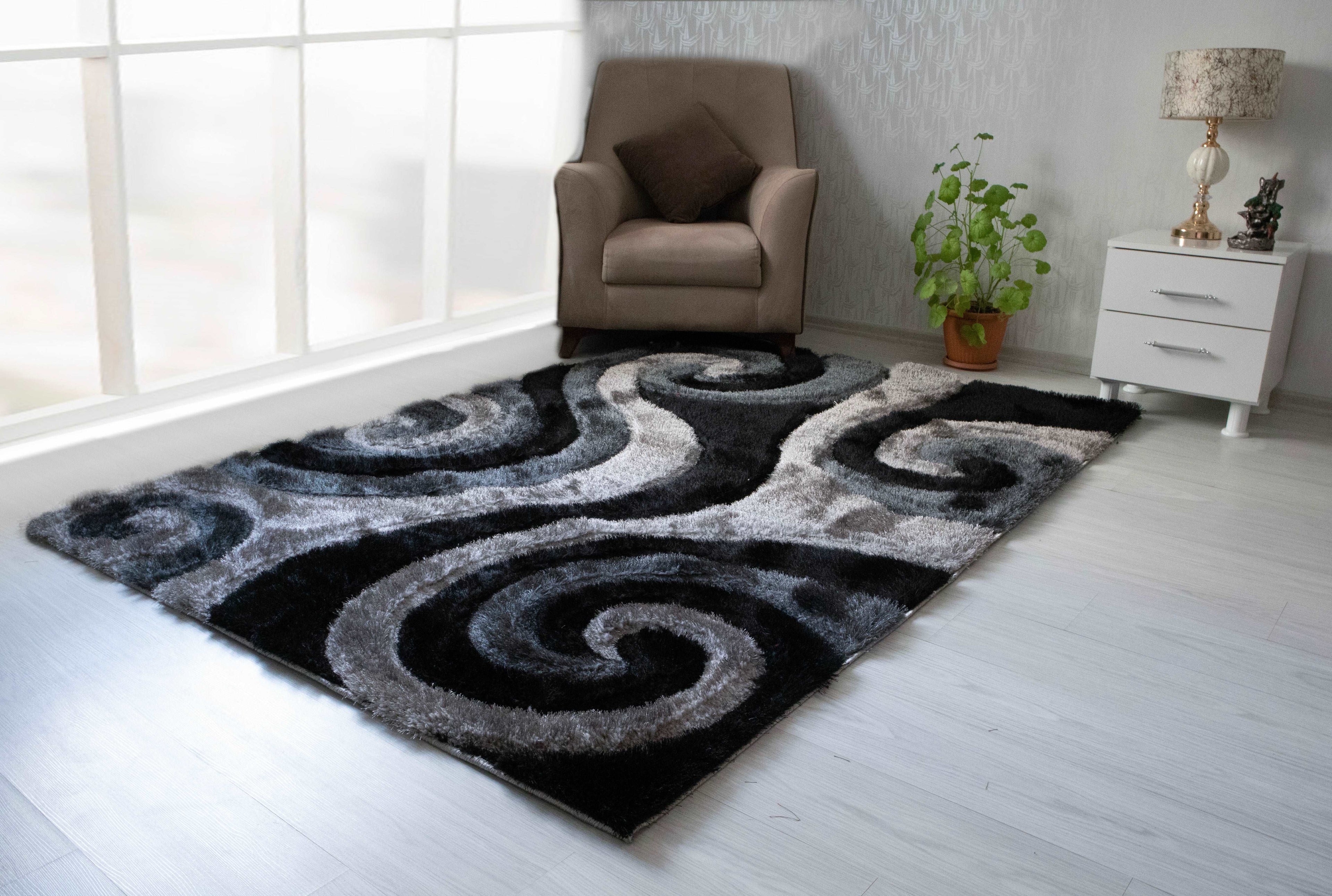 3D Shaggy GRAY Area Rug - 3D555 - 3D555-GRY-57 - Bien Home Furniture &amp; Electronics