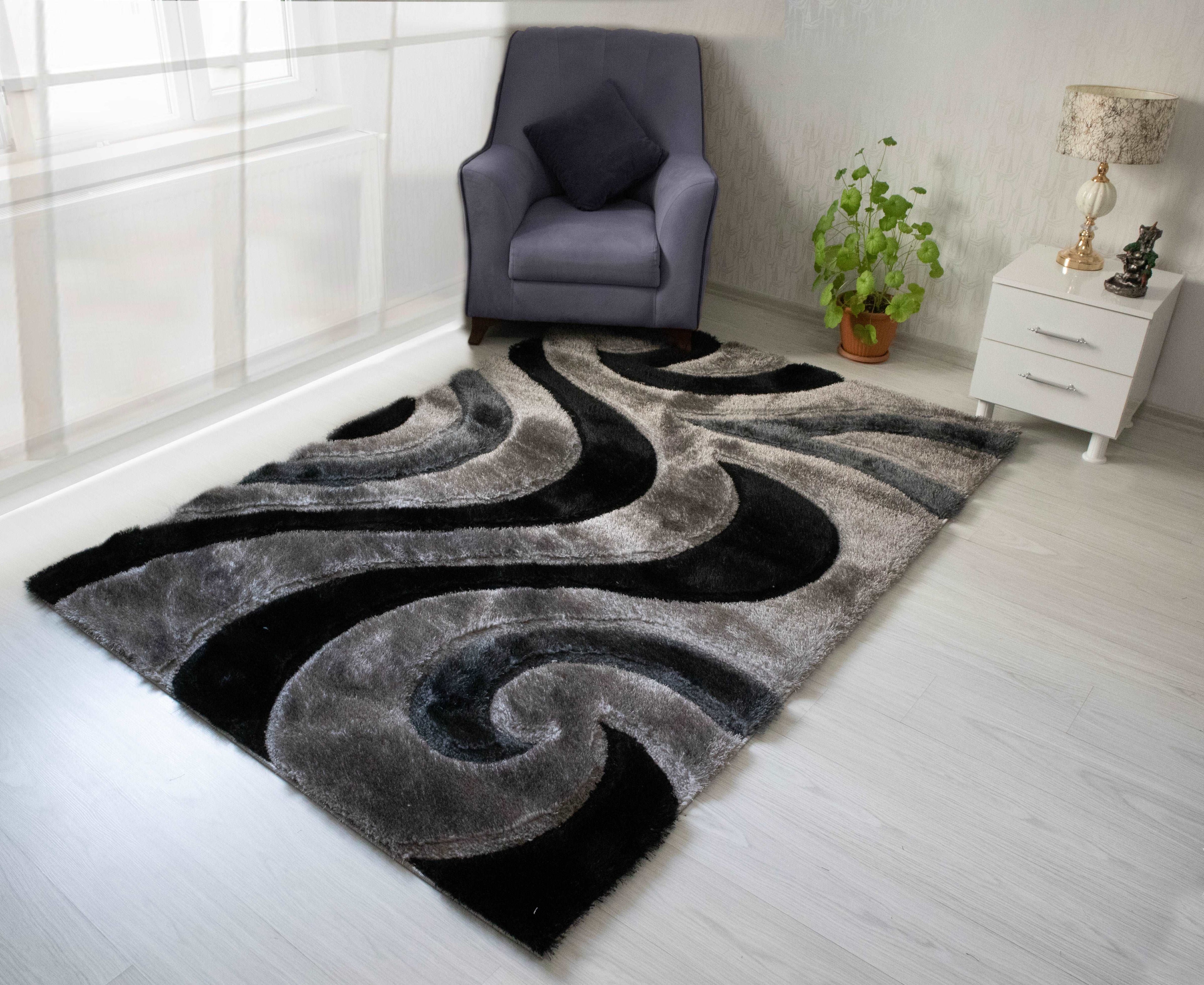 3D Shaggy GRAY-BLACK Area Rug - 3D444 - 3D444-GRY-BLC-57 - Bien Home Furniture &amp; Electronics