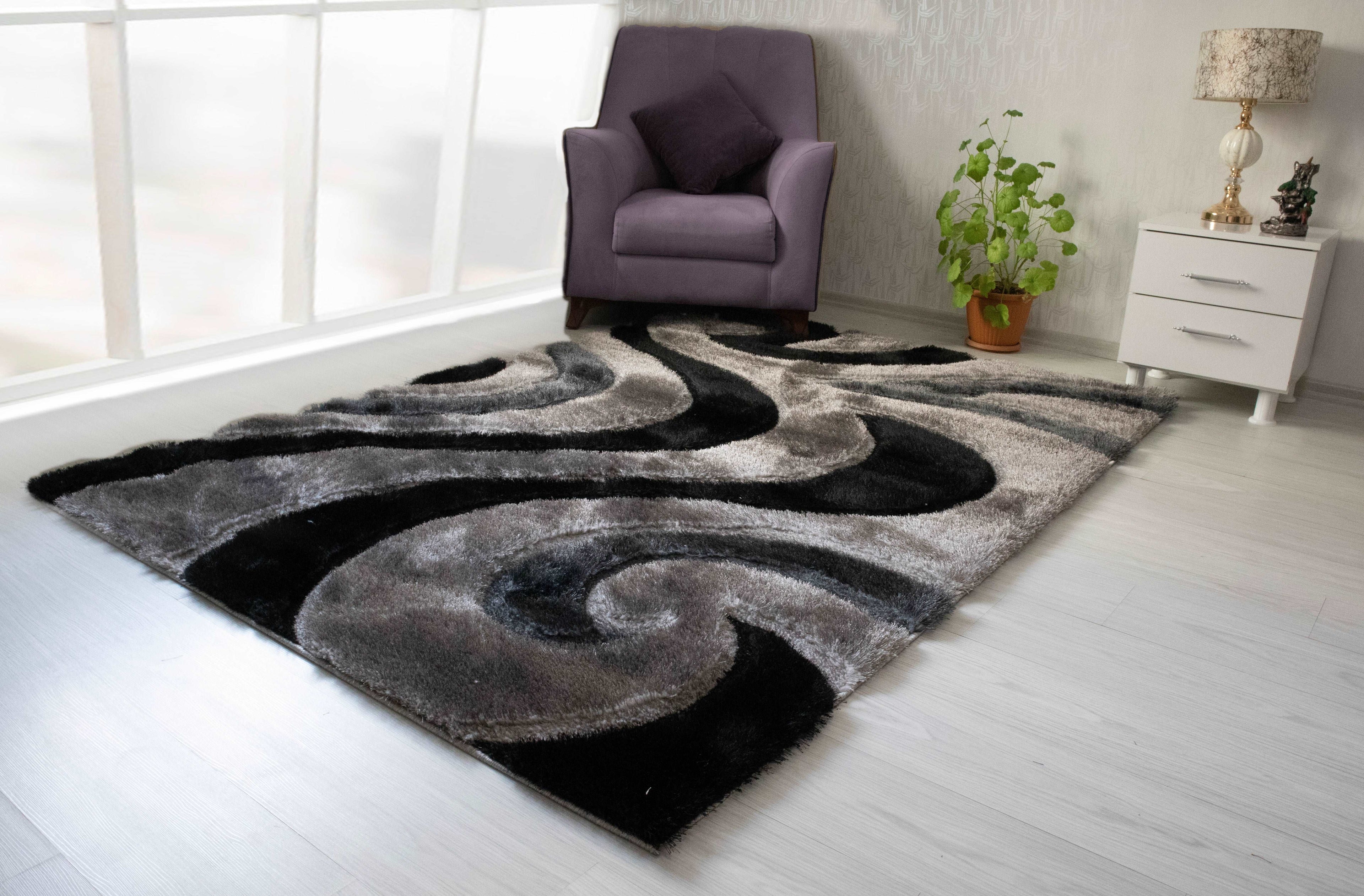 3D Shaggy GRAY-BLACK Area Rug - 3D444 - 3D444-GRY-BLC-57 - Bien Home Furniture &amp; Electronics