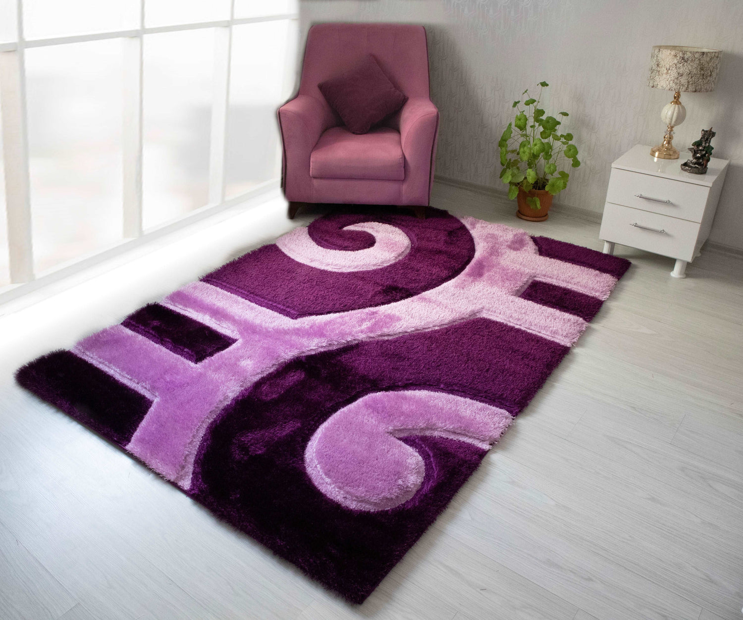 3D Shaggy PURPLE Area Rug - 3D666 - 3D666-PRP-PRP-57 - Bien Home Furniture & Electronics