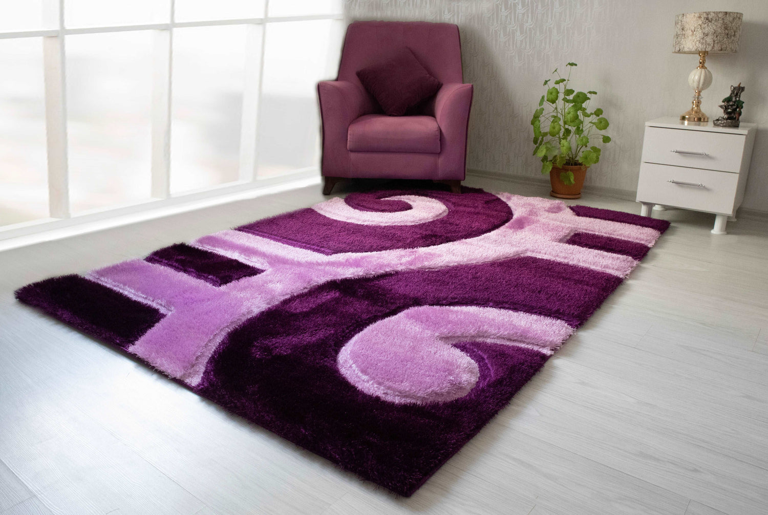 3D Shaggy PURPLE Area Rug - 3D666 - 3D666-PRP-PRP-57 - Bien Home Furniture & Electronics