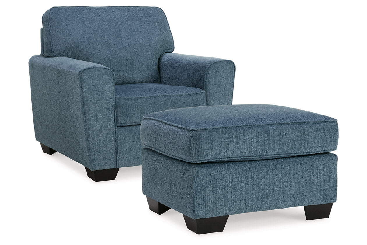 Cashton Blue Chair and Ottoman - Ashley - Luna Furniture