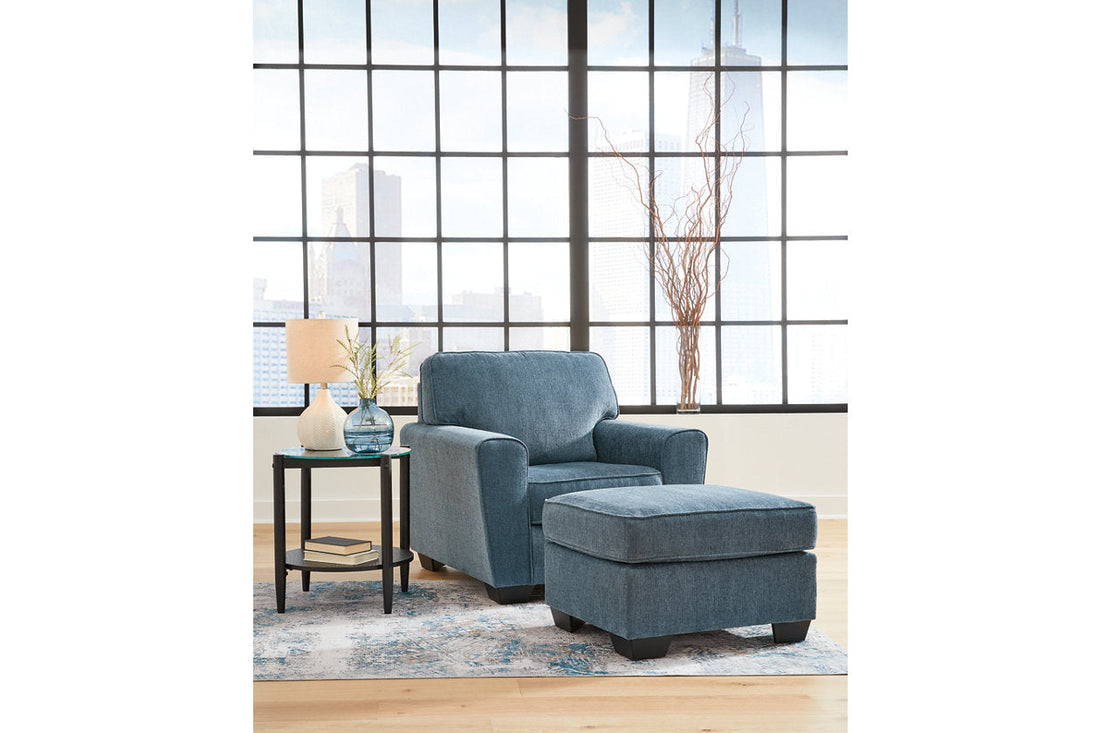 Cashton Blue Chair and Ottoman - Ashley - Luna Furniture