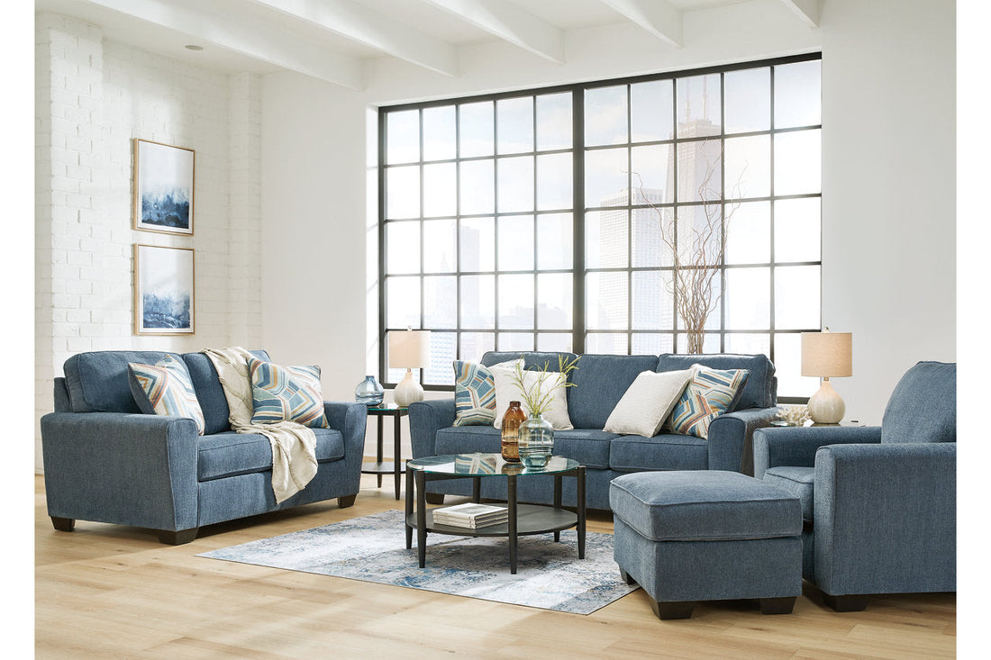 Cashton Blue Sofa, Loveseat, Chair and Ottoman - Ashley - Luna Furniture