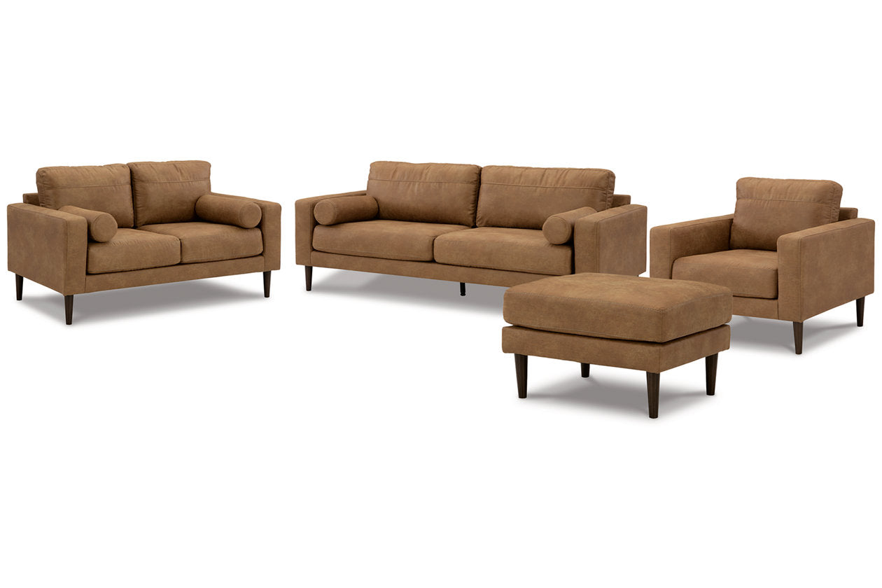 Telora Caramel Sofa, Loveseat, Chair and Ottoman - Ashley - Luna Furniture
