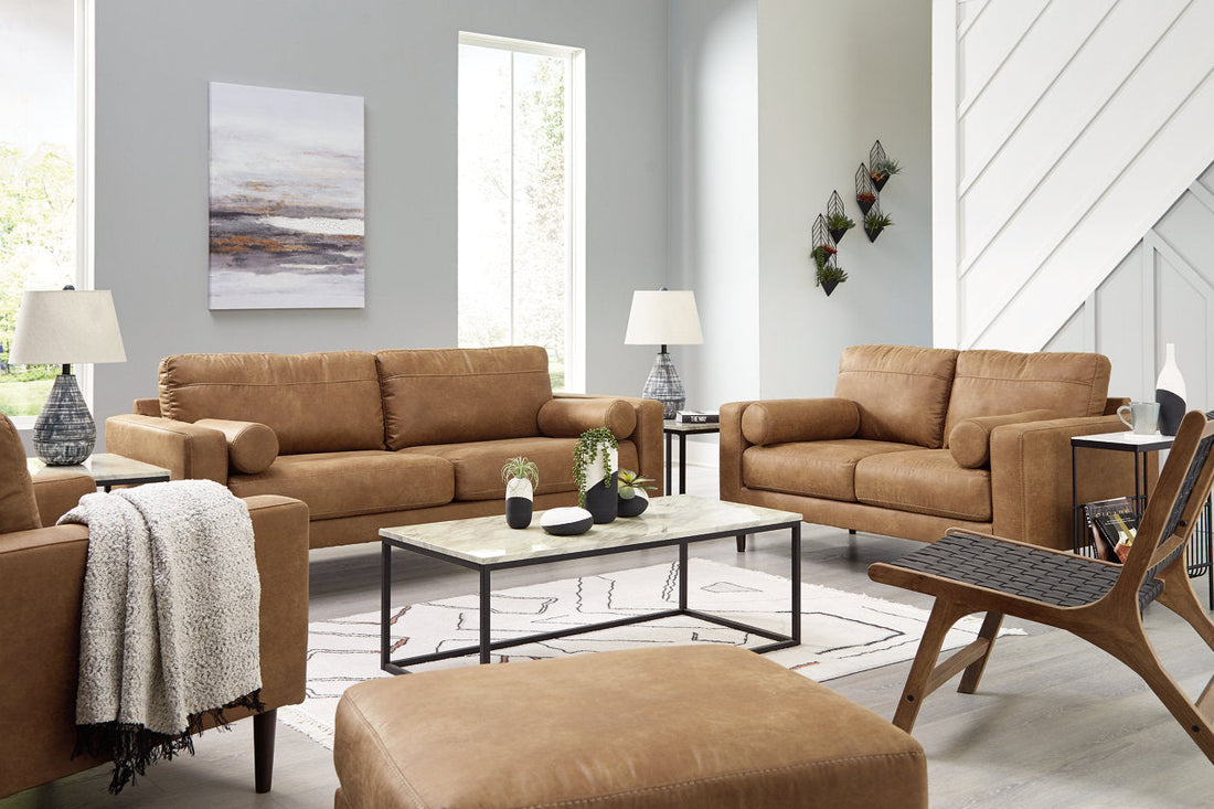 Telora Caramel Sofa, Loveseat, Chair and Ottoman - Ashley - Luna Furniture