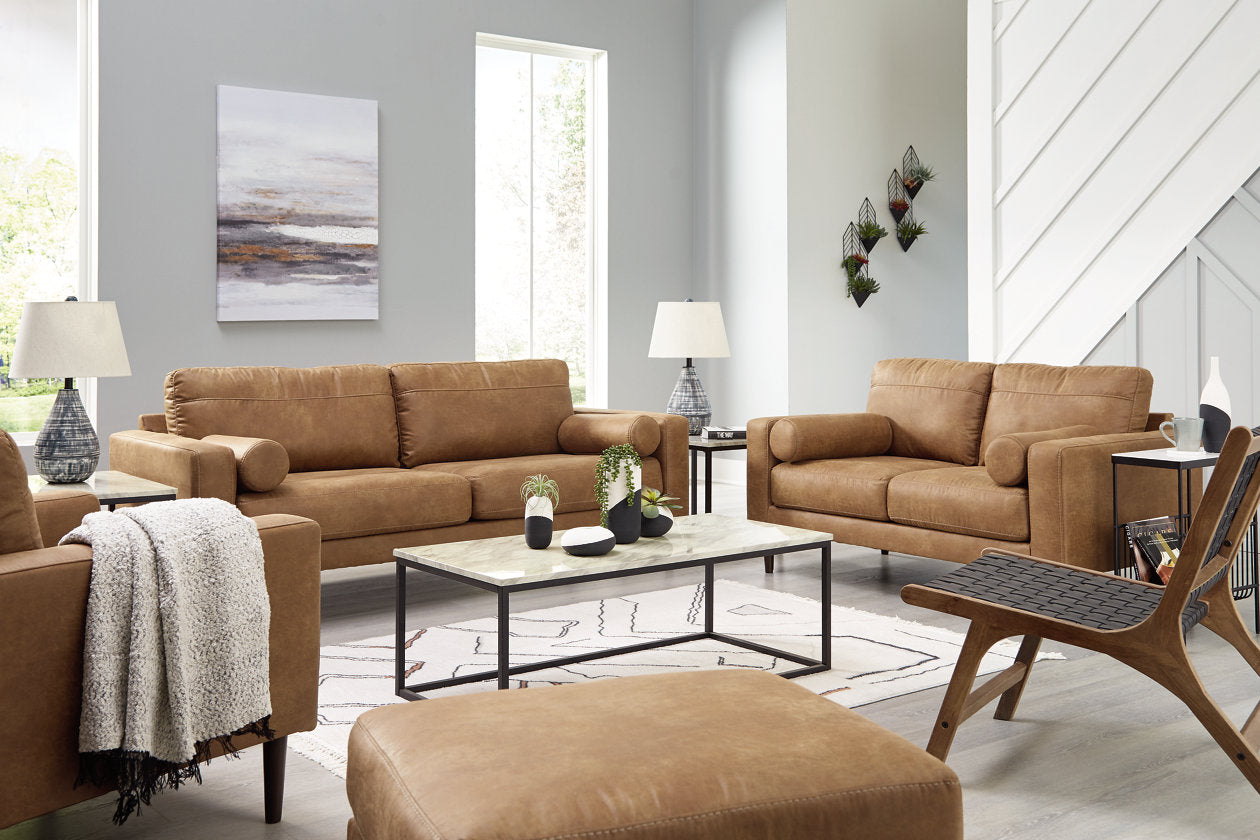 Telora Caramel Sofa, Loveseat, Chair and Ottoman - Ashley - Luna Furniture