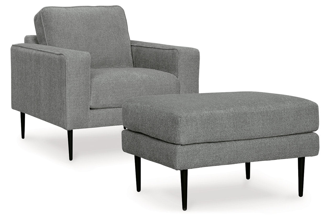 Hazela Charcoal Chair and Ottoman - Ashley - Luna Furniture