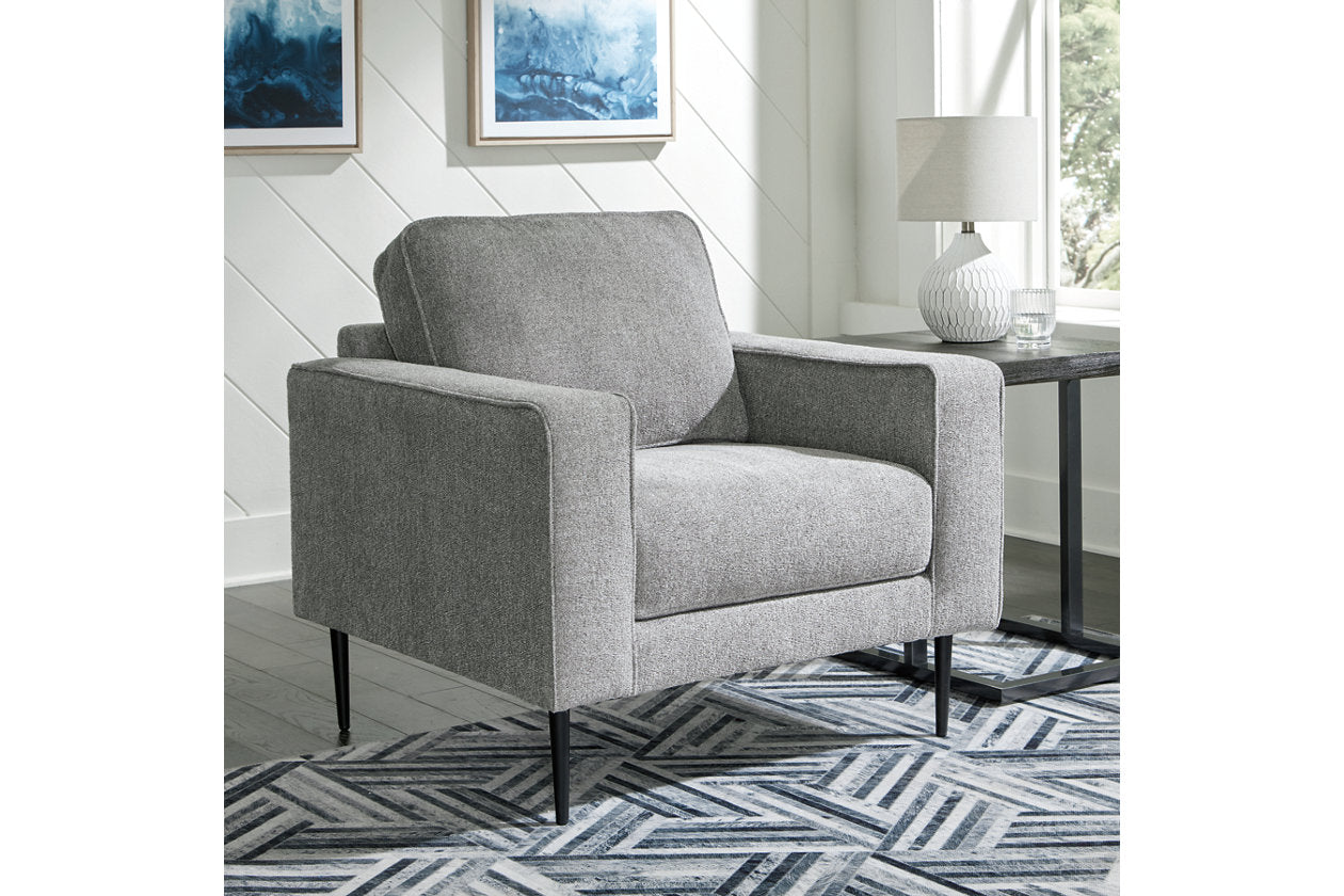 Hazela Charcoal Chair and Ottoman - Ashley - Luna Furniture