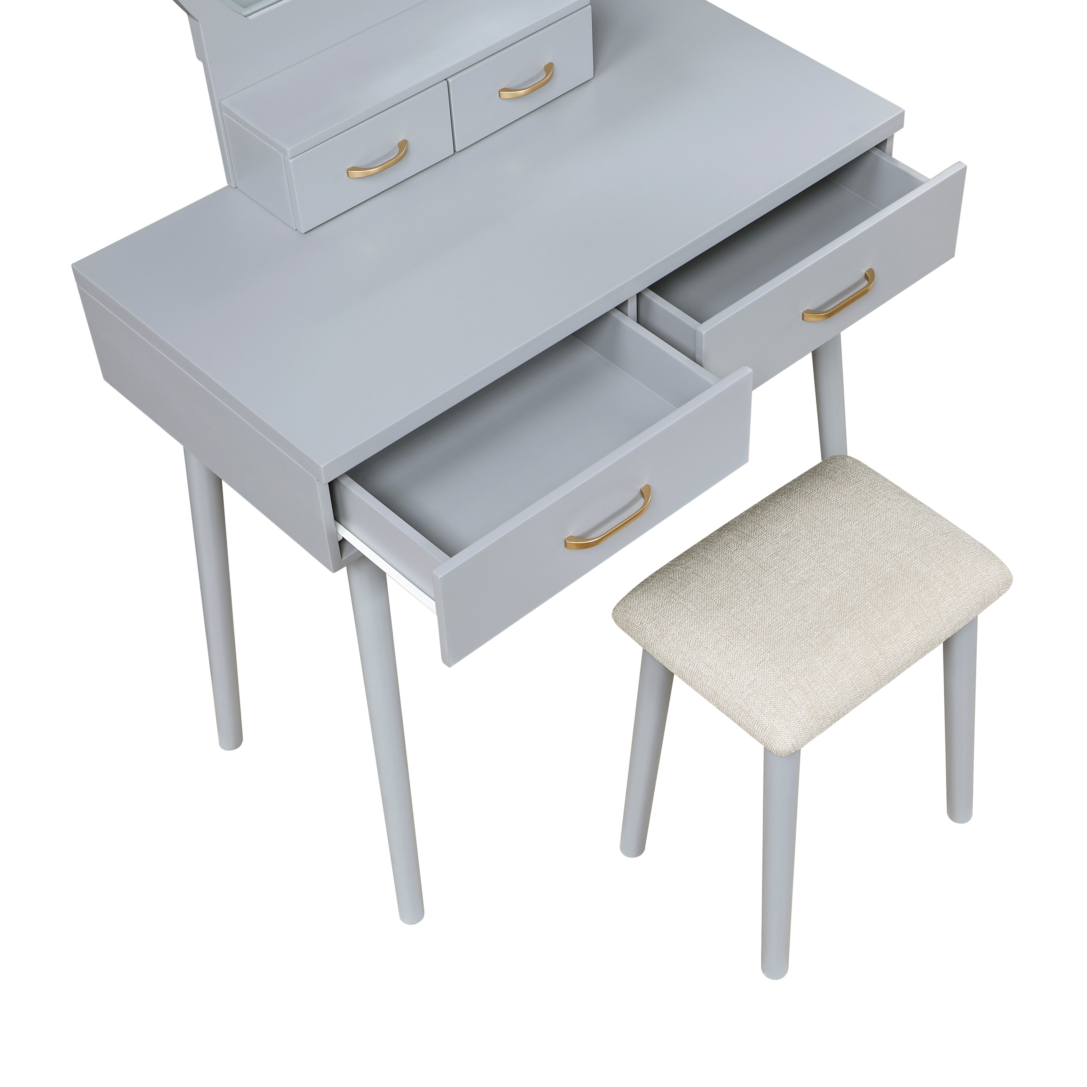 4565GY Vanity Dresser with Mirror and Stool - 4565GY