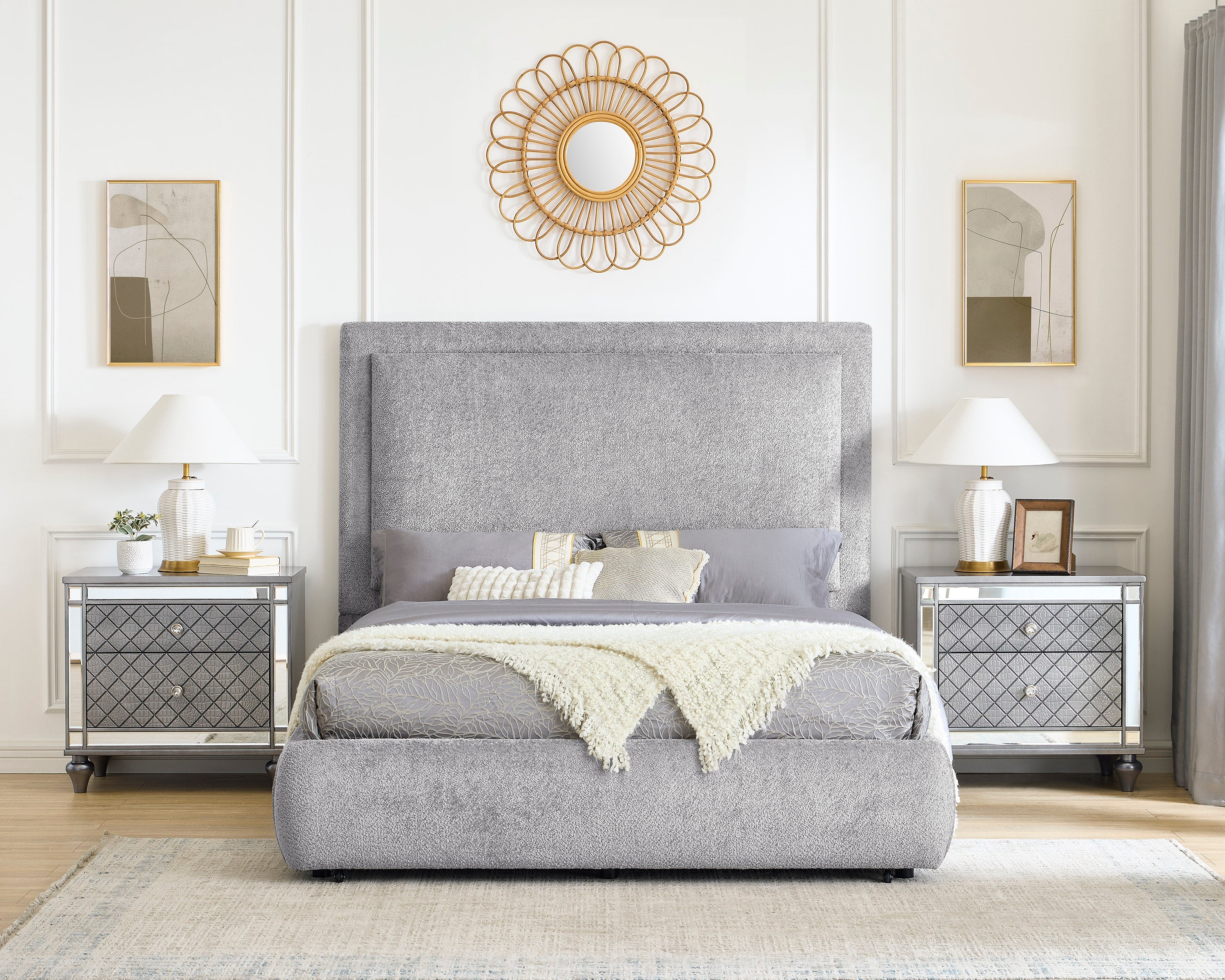 Reverie Pewter Queen Bed with Drawer from Crown Mark - Luna Furniture