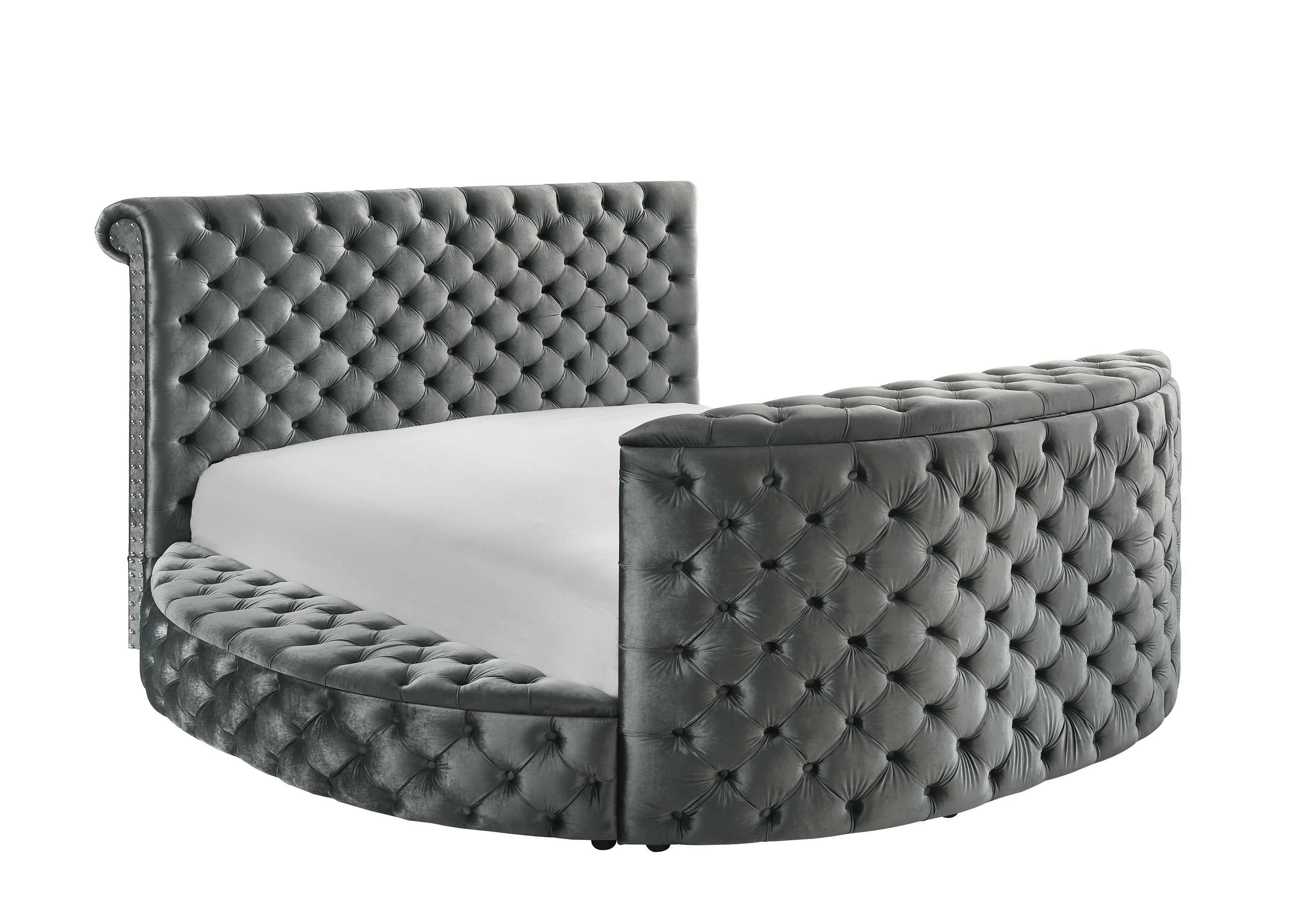 Voltare Gray Queen Upholstered Fireplace Bed with TV Lift from Crown Mark - Luna Furniture