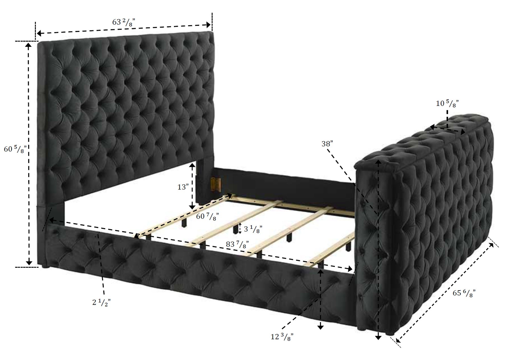 Josephine Black Queen Upholstered Panel Bed with TV Lift from Crown Mark - Luna Furniture