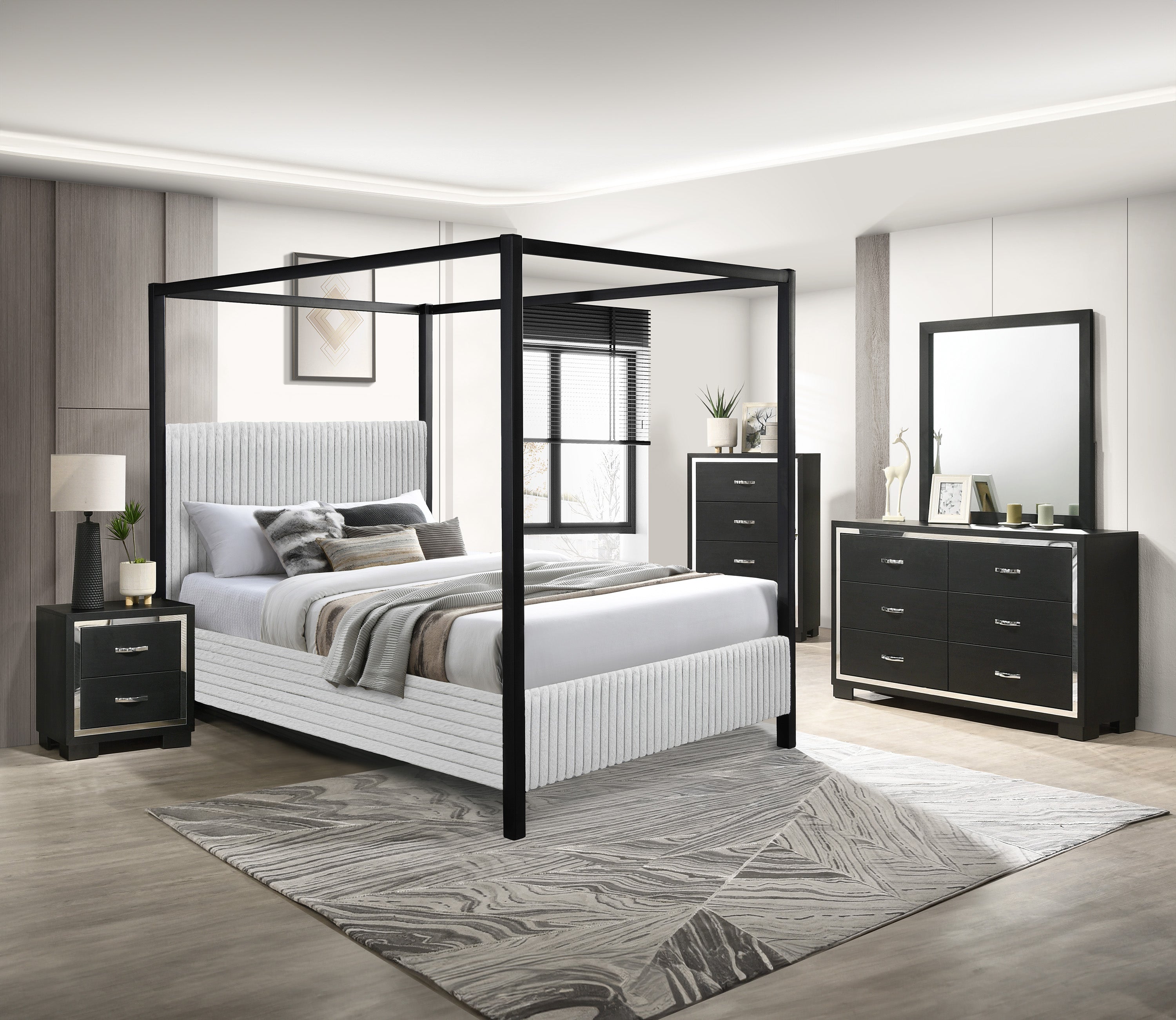 Cora Light Gray Queen Canopy Bed from Crown Mark - Luna Furniture