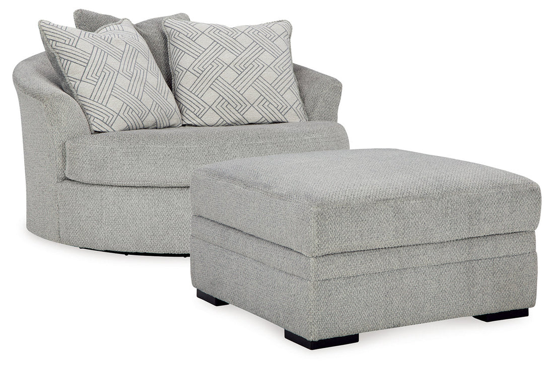Casselbury Cement Oversized Swivel Chair and Ottoman - Ashley - Luna Furniture