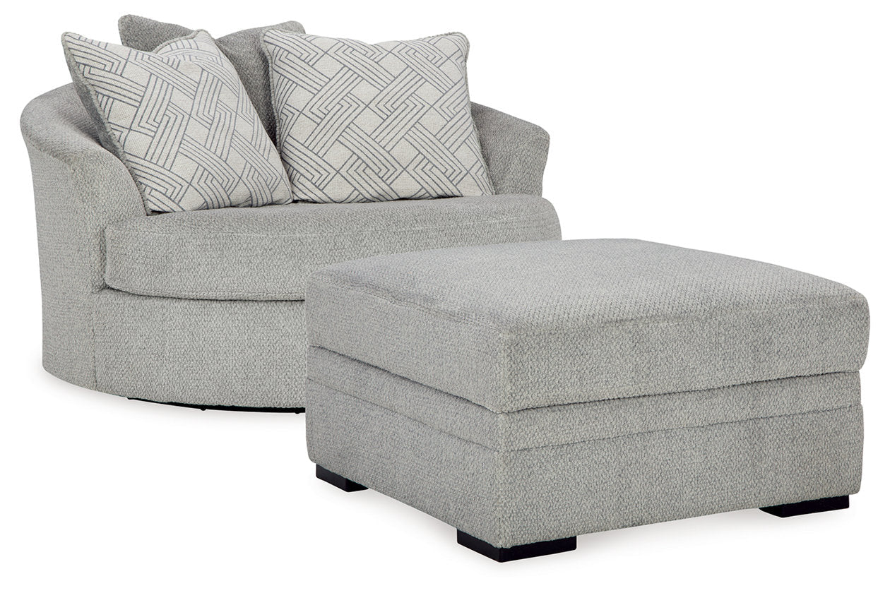 Casselbury Cement Oversized Swivel Chair and Ottoman - Ashley - Luna Furniture