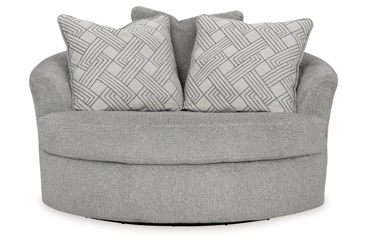 Casselbury Cement Oversized Swivel Chair and Ottoman - Ashley - Luna Furniture